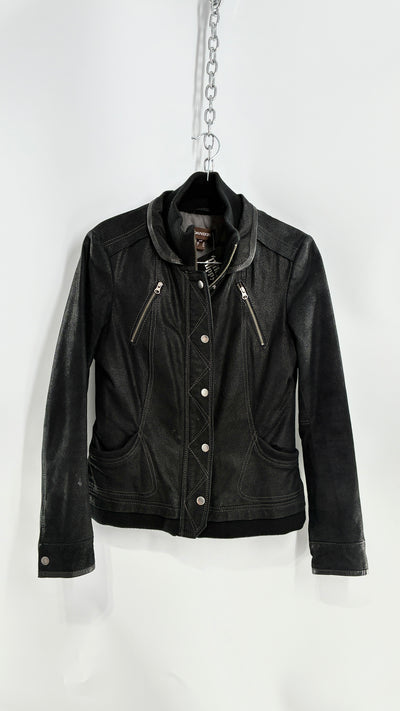 Vintage DANIER Metallic Black Suede Leather Jacket (Small)