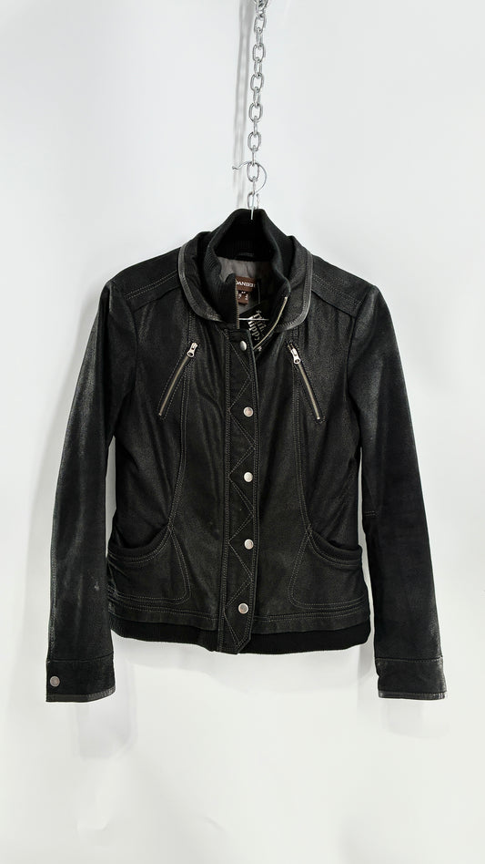Vintage DANIER Metallic Black Suede Leather Jacket (Small)