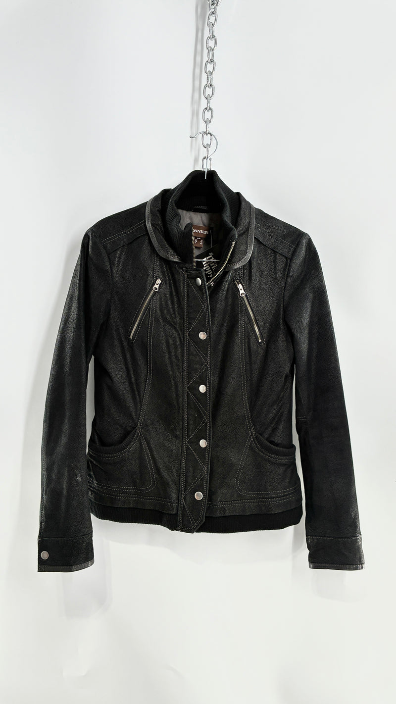 Vintage DANIER Metallic Black Suede Leather Jacket (Small)