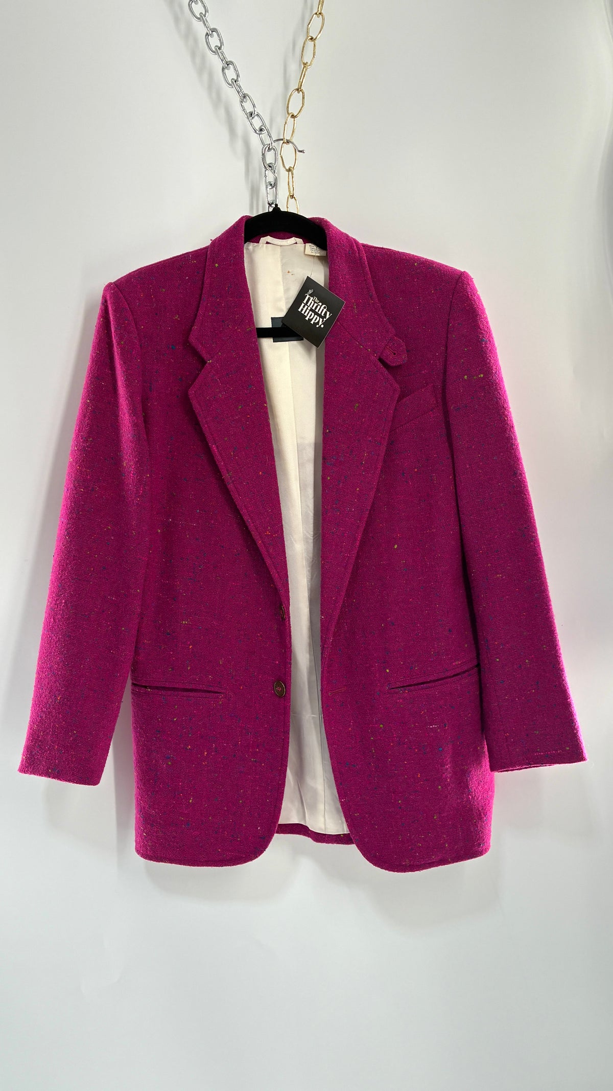 Vintage LIZWEAR Fuchsia Confetti Wool Blazer with Bronze Buttons (4)