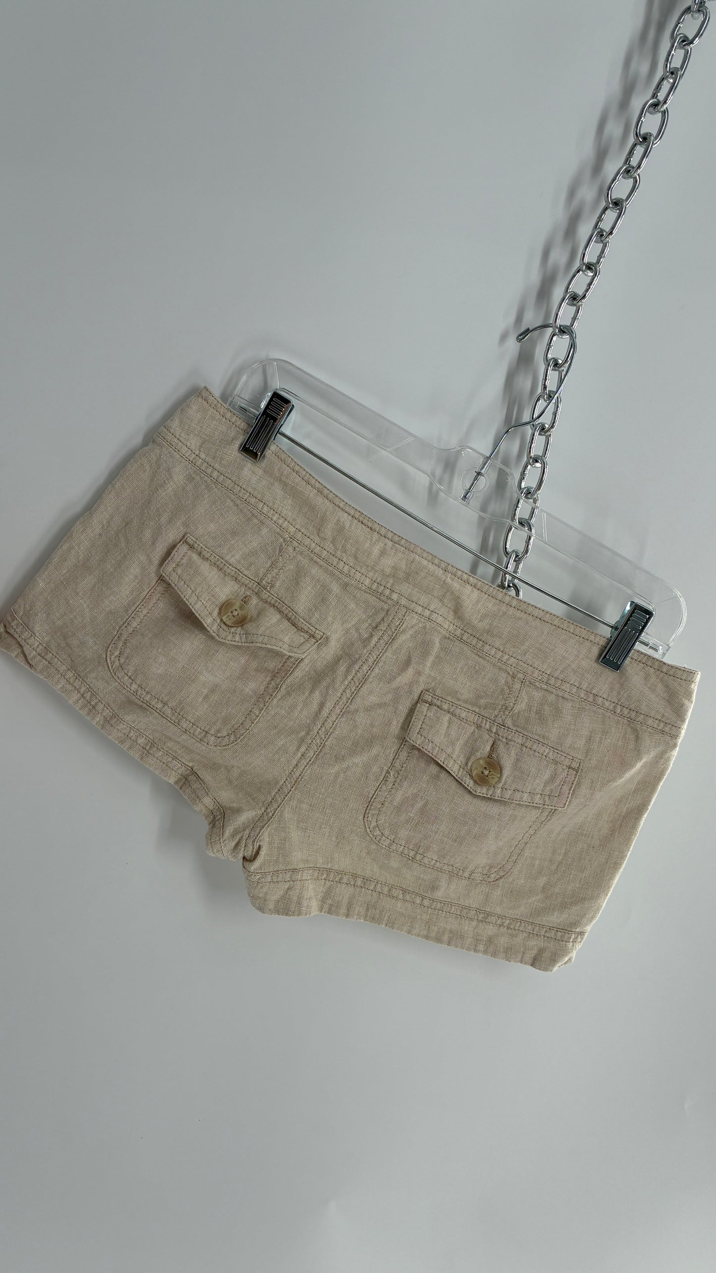 EXPRESS Beige Low Rise Micro Short with Hip Button Detailing (4)