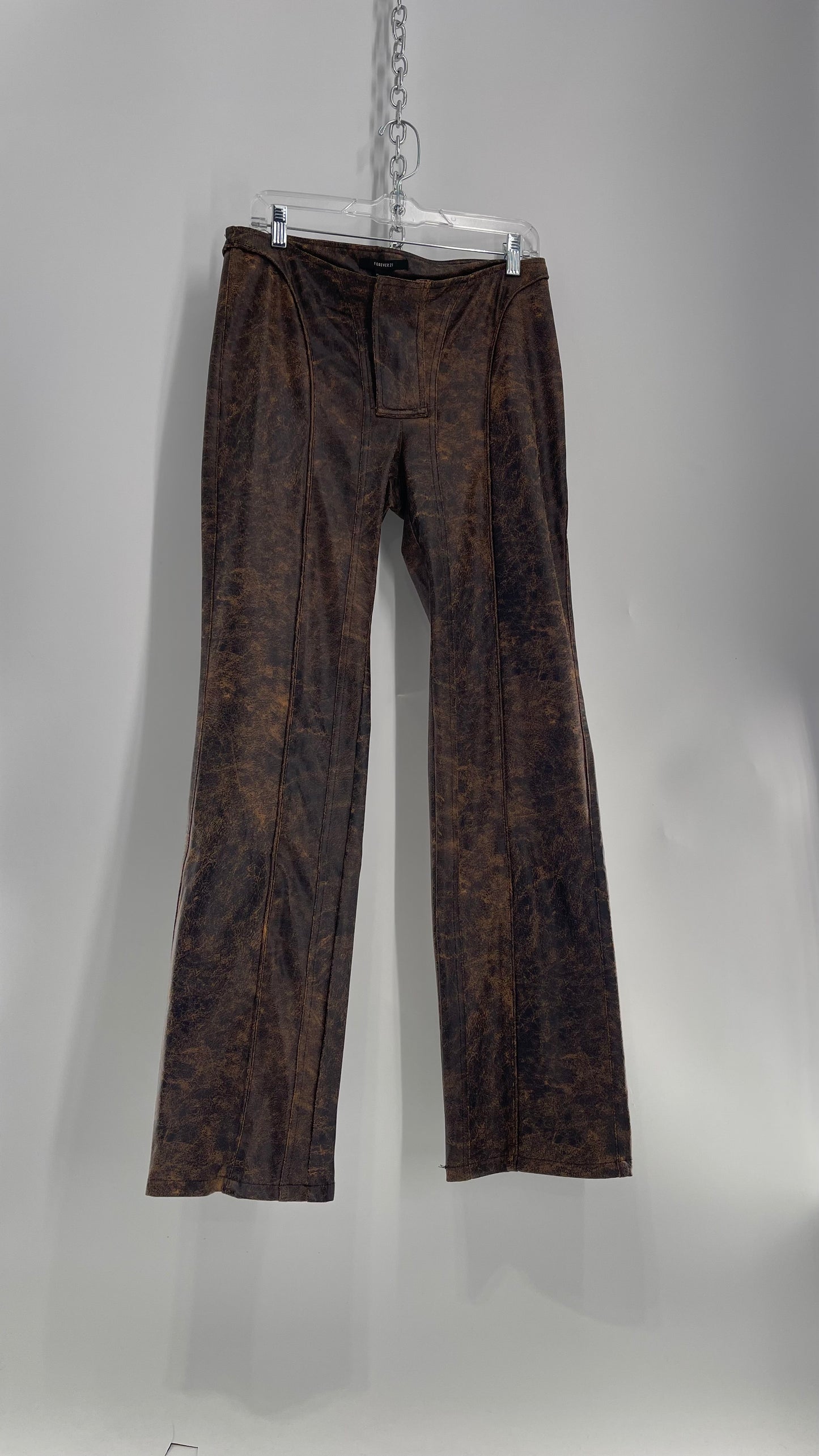 Vegan Brown Leather Kick Flares with Panel Details (Large)