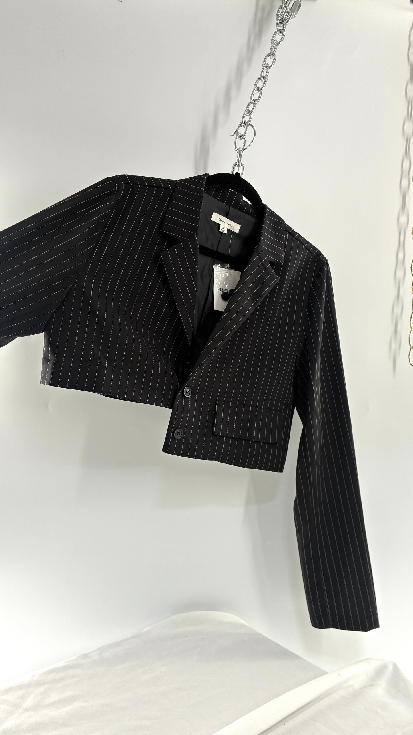 Cherry Mellow Pin Stripe Asymmetric Cropped Blazer with Tags (Small)