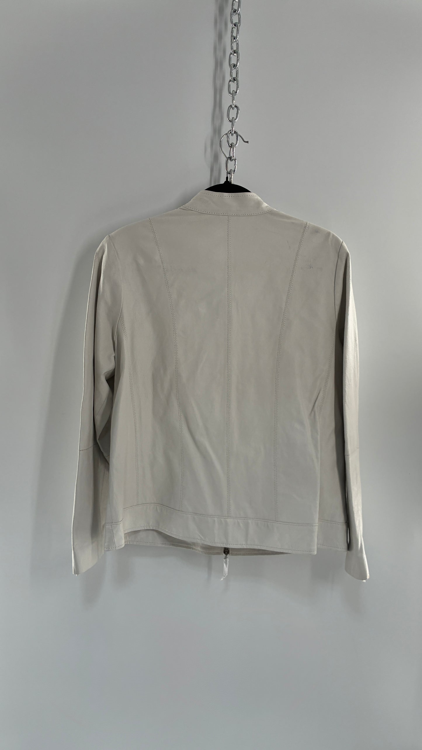 Deadstock Vintage JESSICA LONDON White Genuine Leather Paneled Motorcycle Jacket (16)