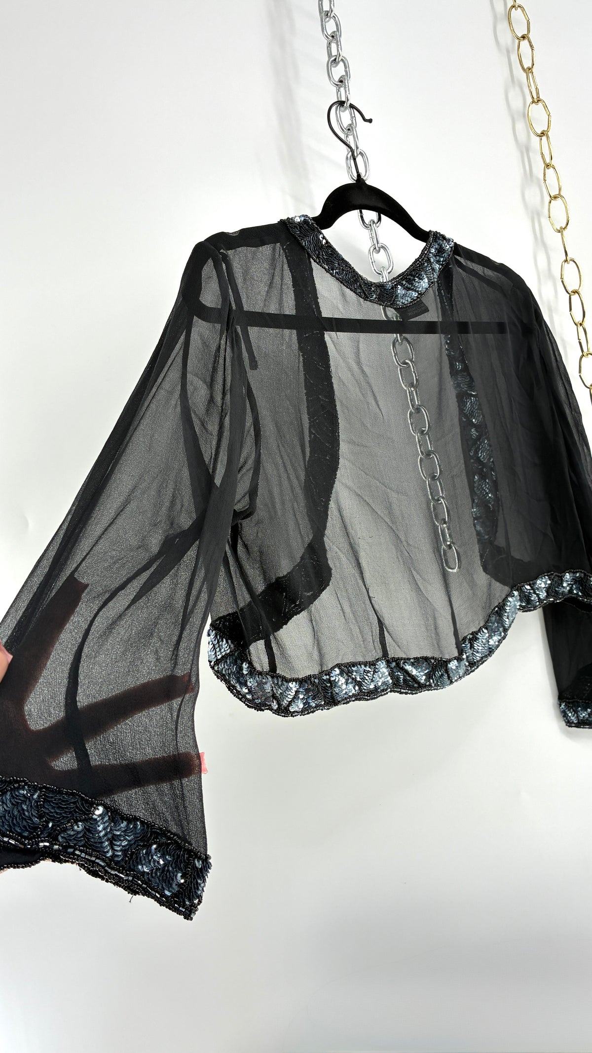 Vintage PISARRO NIGHTS Black Sheer Shrug with Heavily Beaded Trim (12)