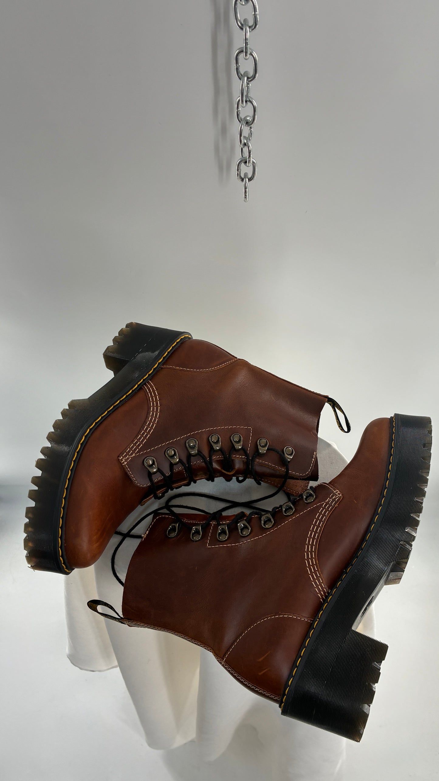 DR. MARTENS Leona Saddle Leather Platform Boots (9L)