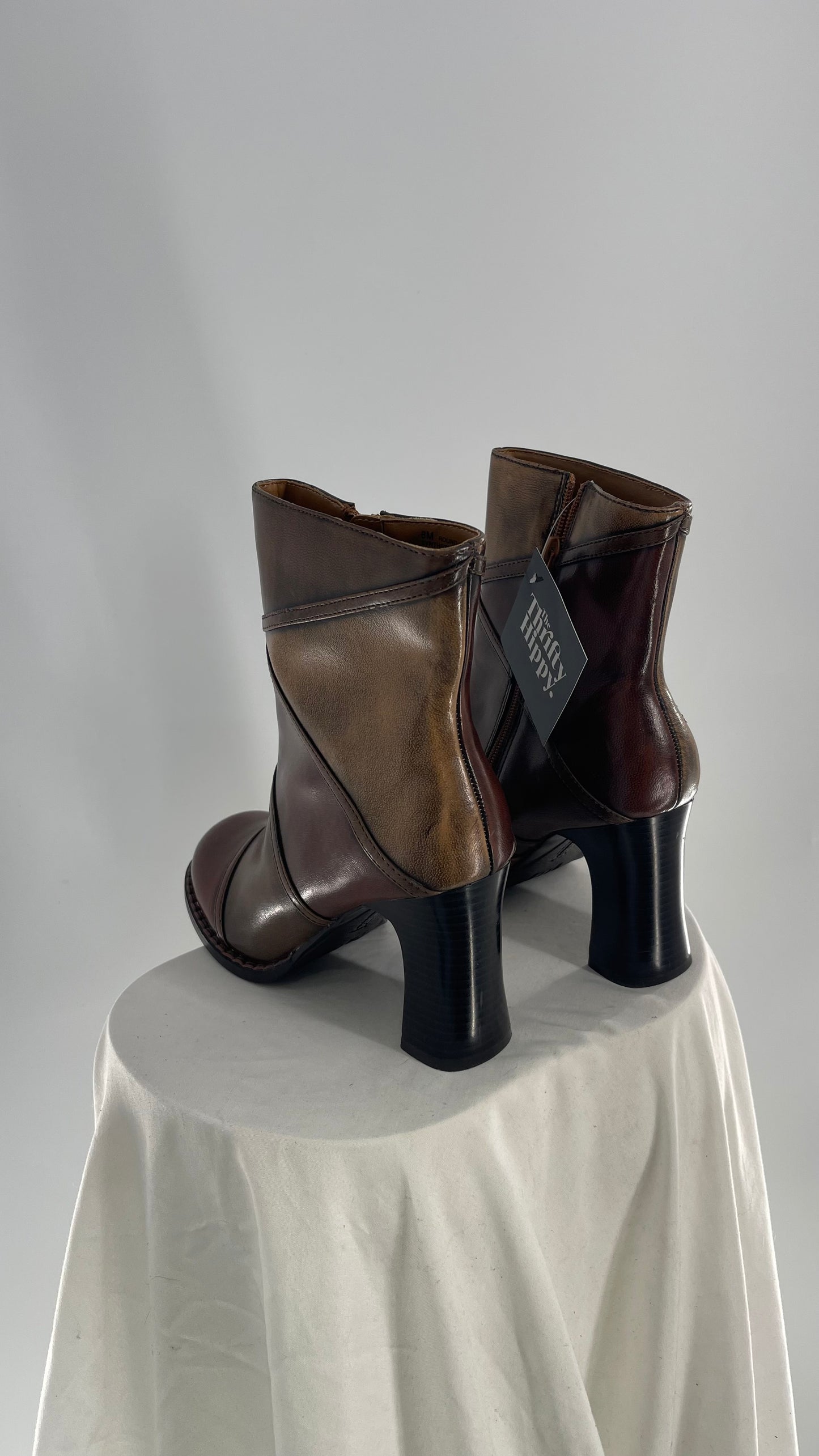 Unlisted Patchwork Brown Round Toe Chunky Heel (8)