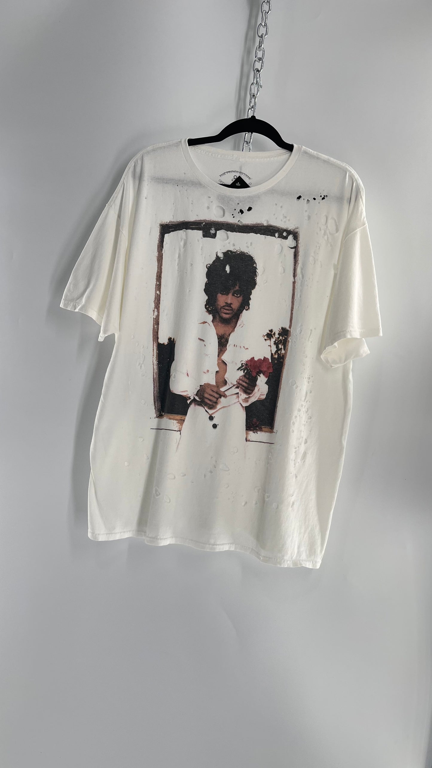 The Prince Estate Oversized Distressed Band T  (S/M)