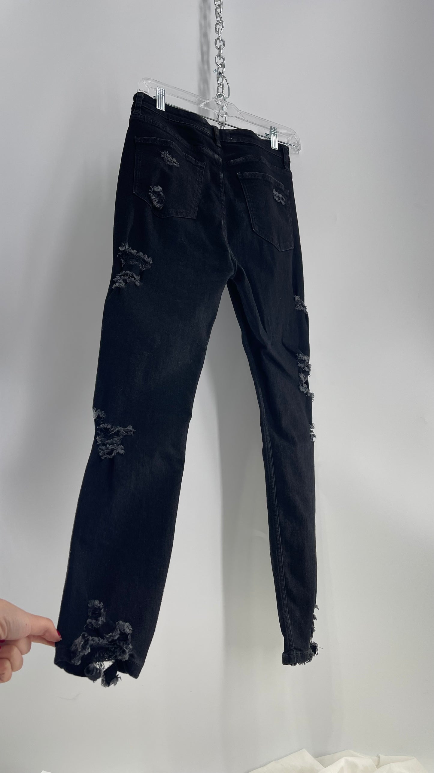 Free People Black/Dark Grey Distressed Button Front Jeans (29)