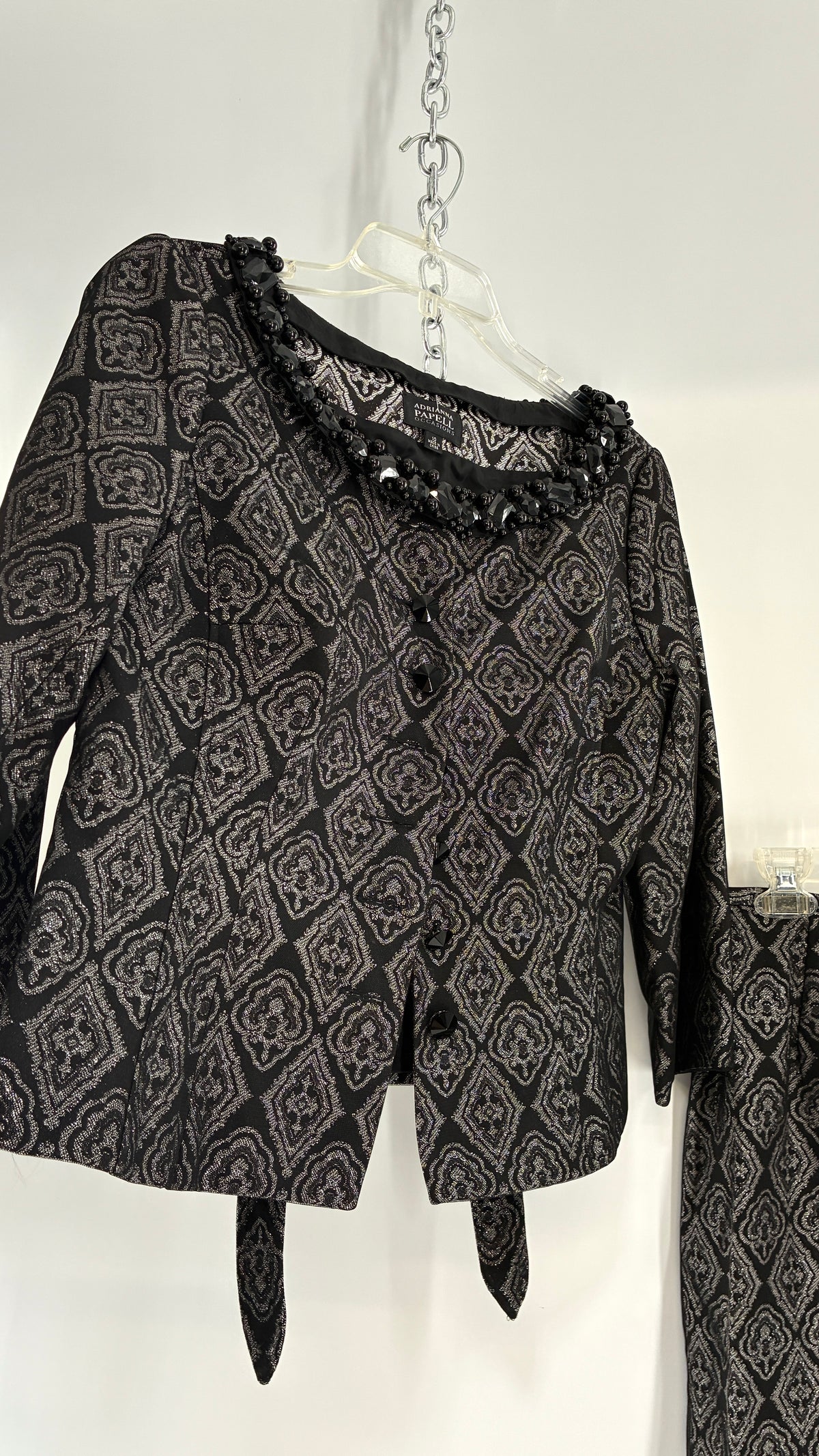 Vintage ADRIANNA PAPPELL Set with Brocade Underlay, Black Mesh Overlay, Waist Snatch, and Mini Skirt (10,8)