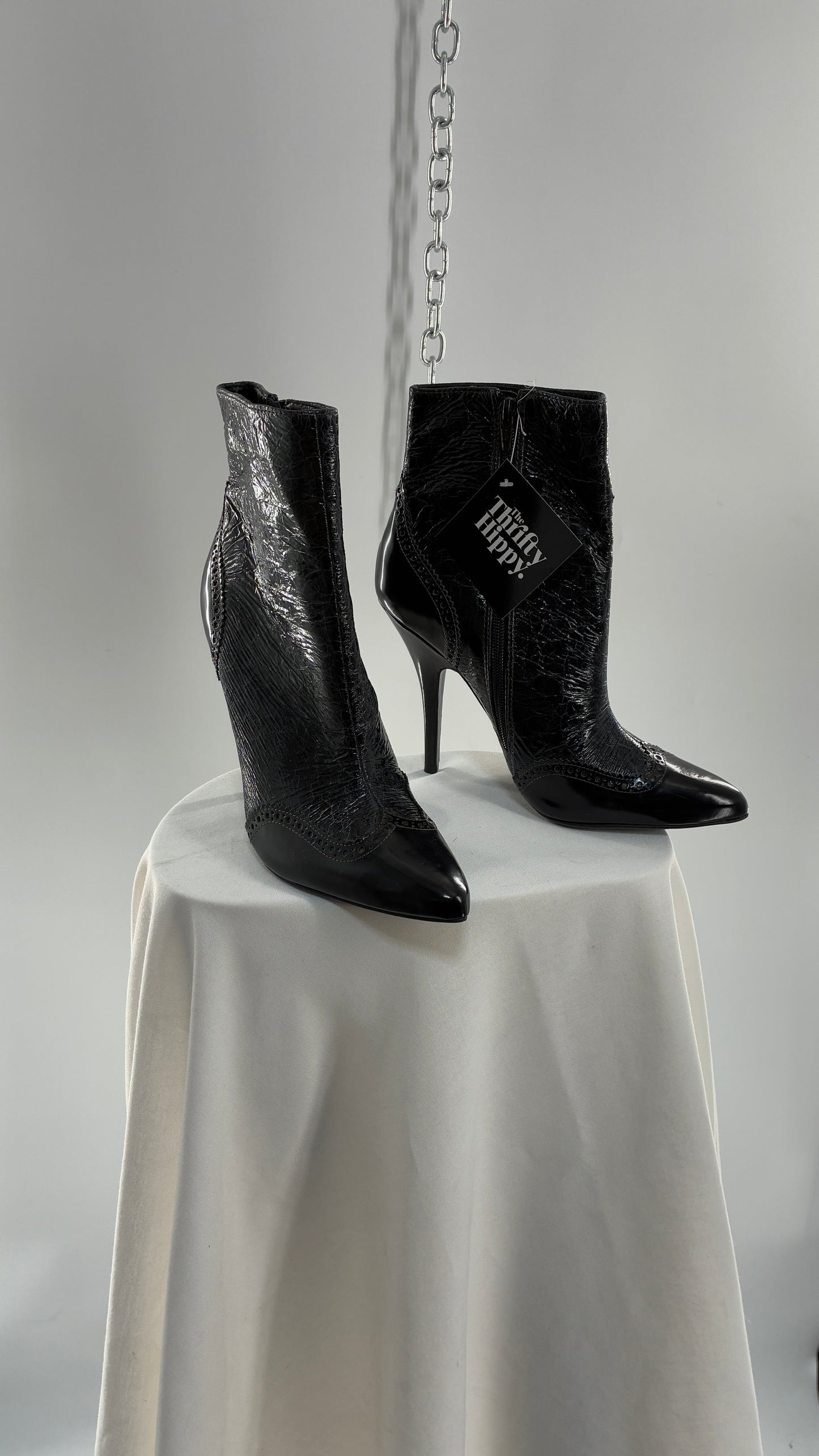 Vintage TORY BURCH Black Patent Leather Stiletto Boots  (9.5)