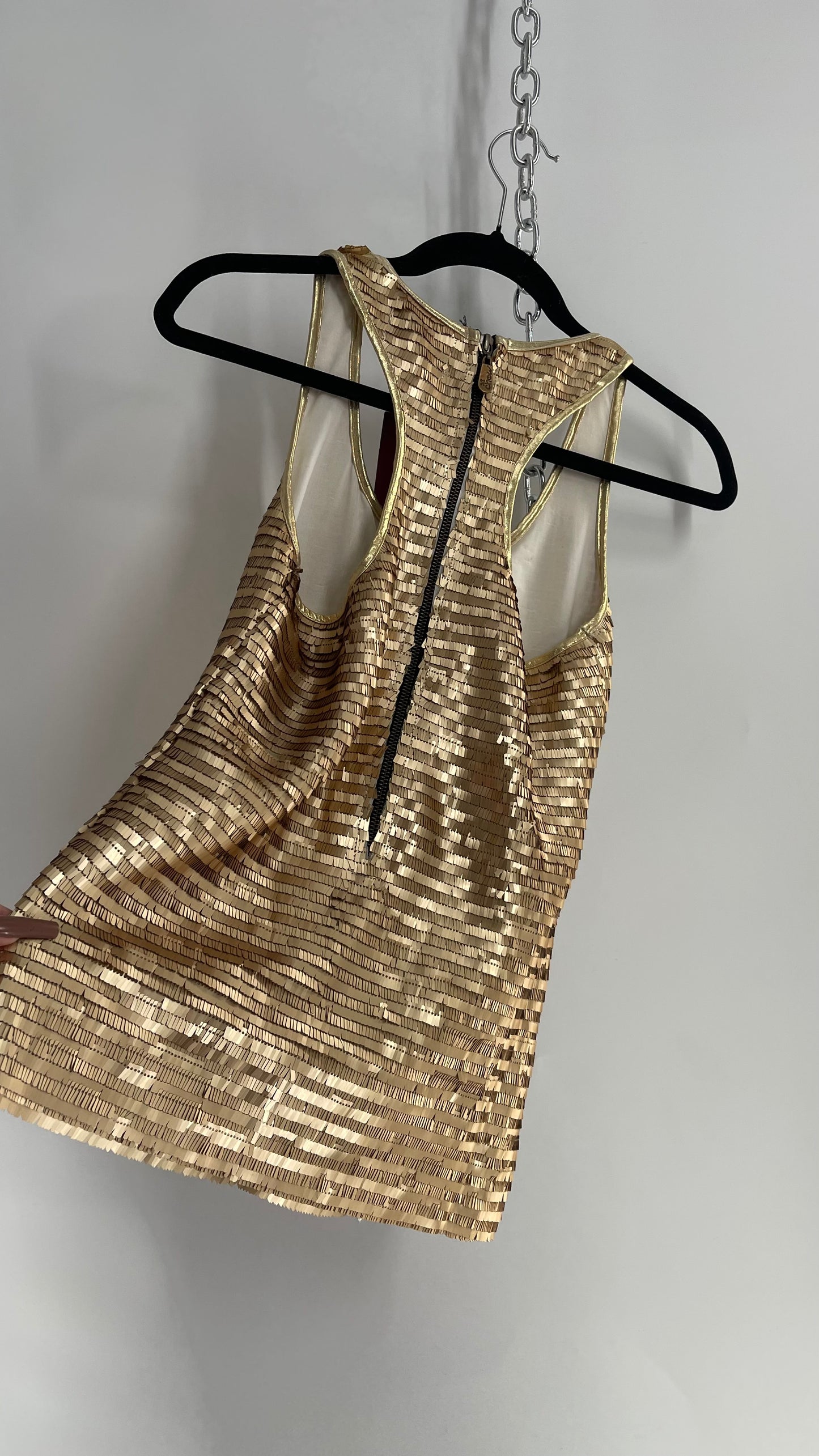 Chow Gold Sequin Tank with Zipper and Tags Attached Imported from Brazil (Small)