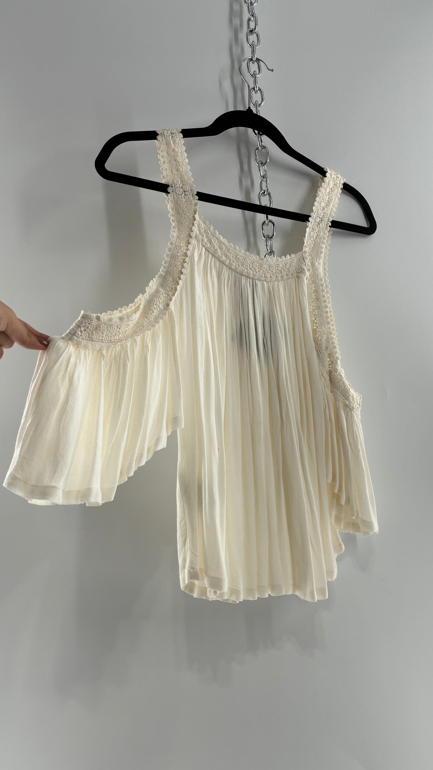 Free People X Sea Gypsies Voluminous Off White Drape Sleeve Blouse with Lace Detailing (XS)