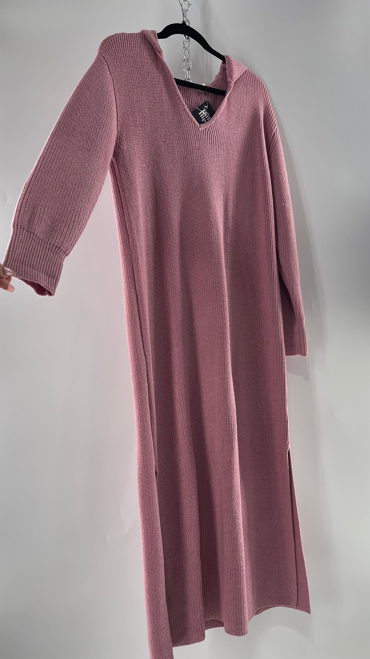 Free People Dusty Pink/ Mauve Full Length Knit Hoodie Snuggie Dress (S)