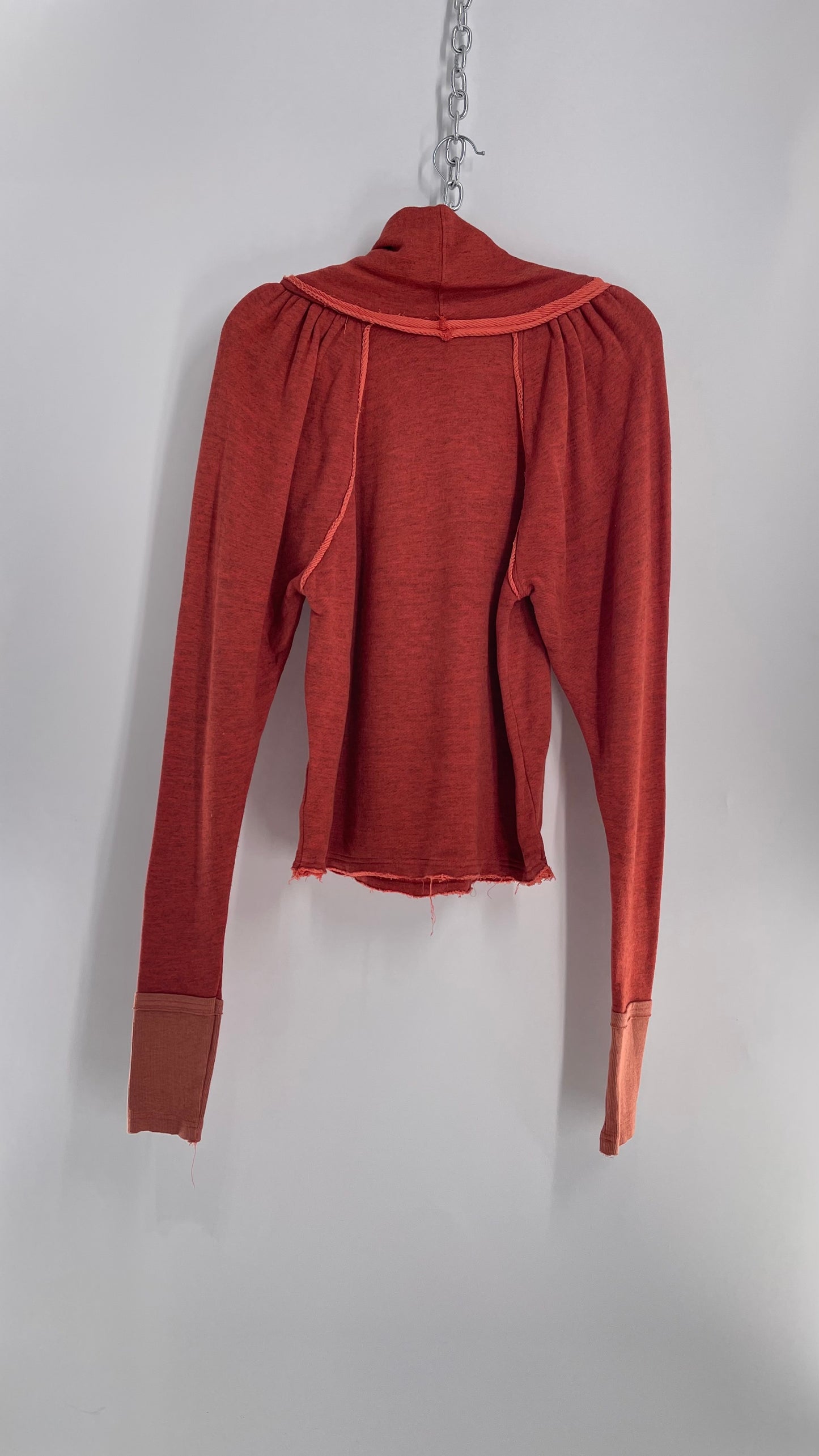 Free People Coral/Peach Turtle Neck Puff Shoulder Slouchy Sweater (Small)