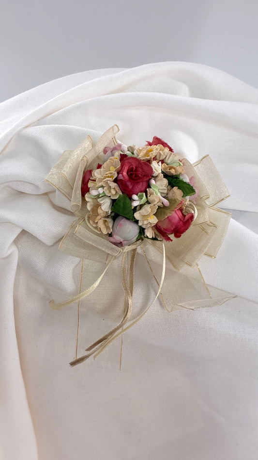 Vintage Lace Fabric Florals Bow Pin Brooch