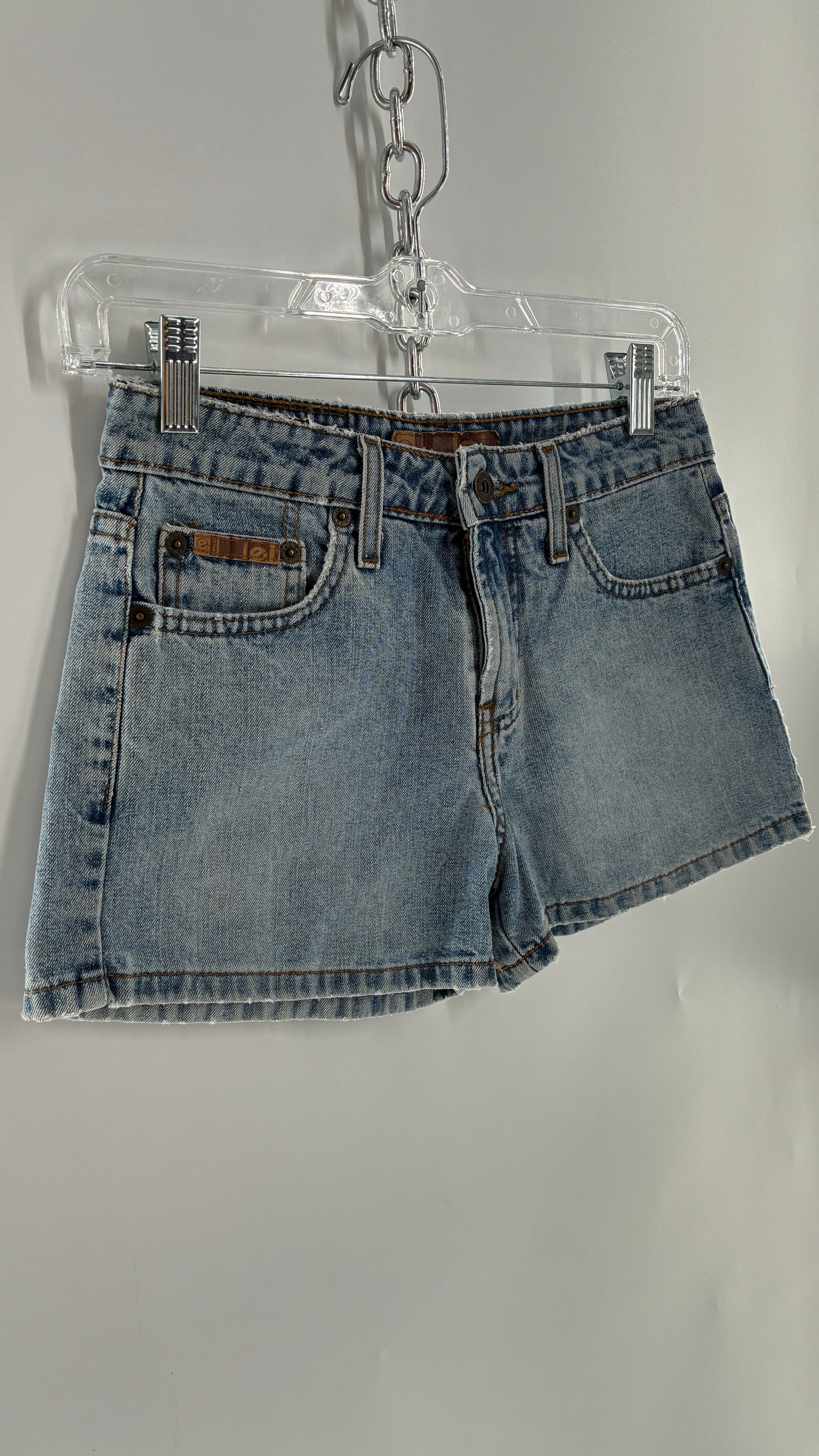 Vintage LEI Denim Shorts Light Wash Blue Jean Shorts with Old School Jacron (1)