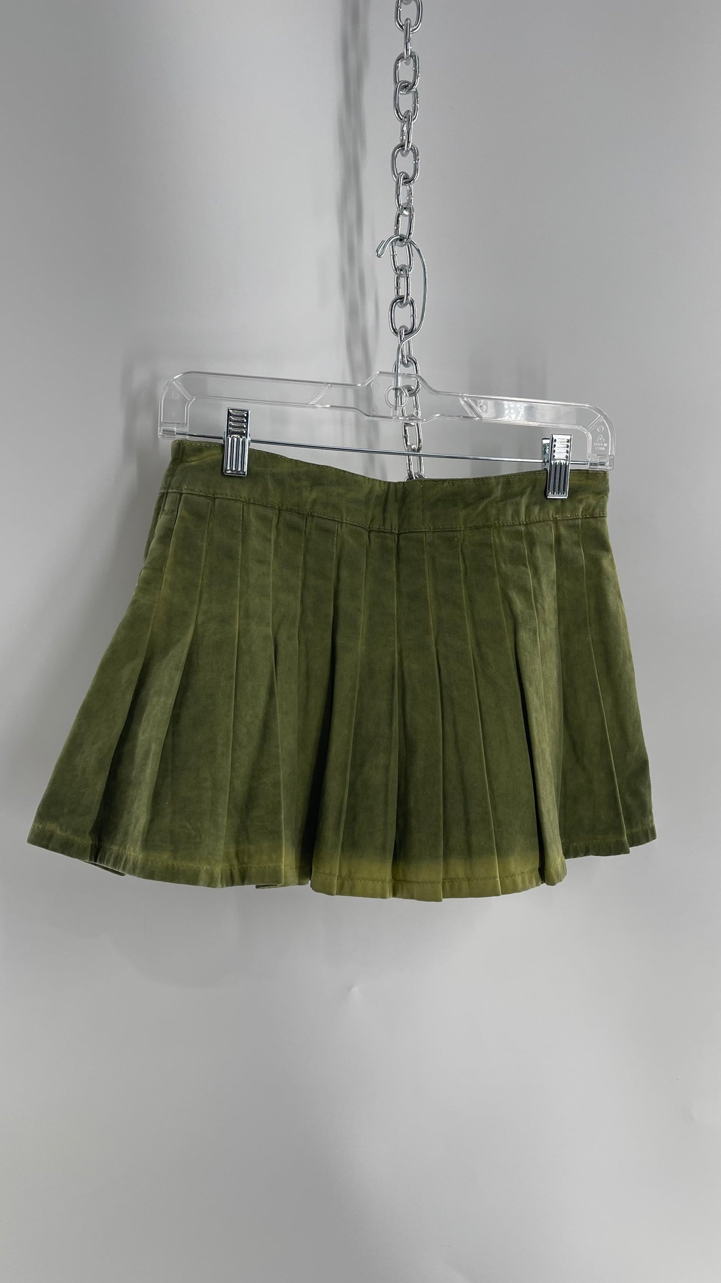 BDG Acid Washed Green Pleated Mini Skirt (XS)