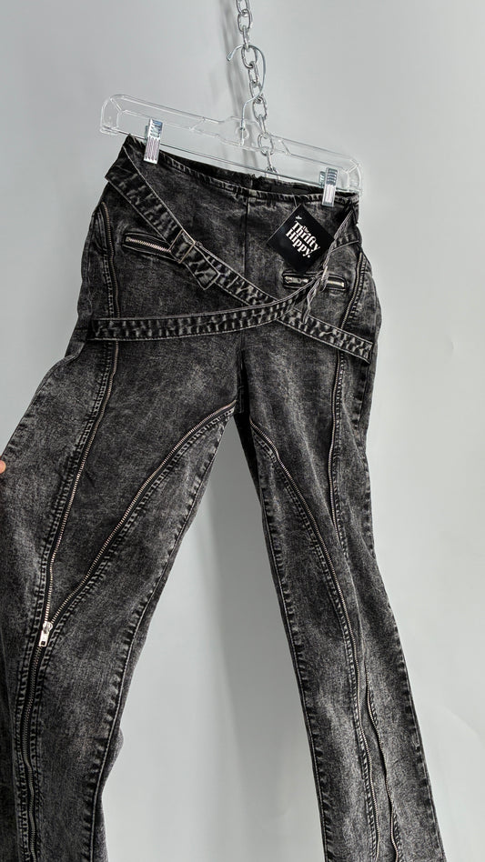 Fashion Nova Grey Acid Washed Kickflare Jeans with Hip Buckle Belts and Functional Zip Up Leg Detail (3)