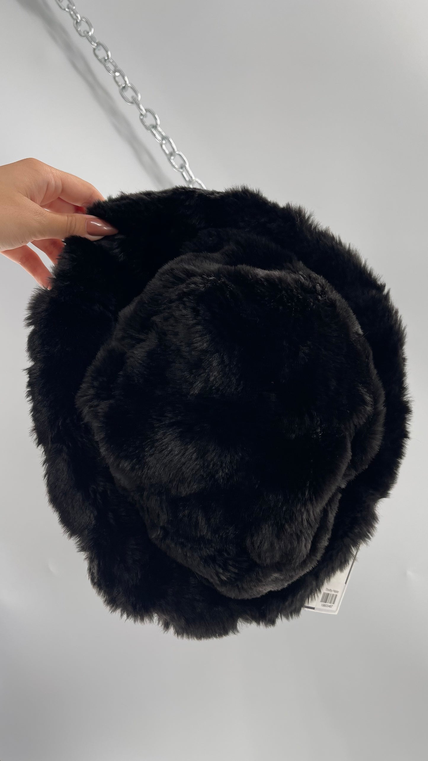 Vintage Black Fluffy Furry Reversible Bucket Hat