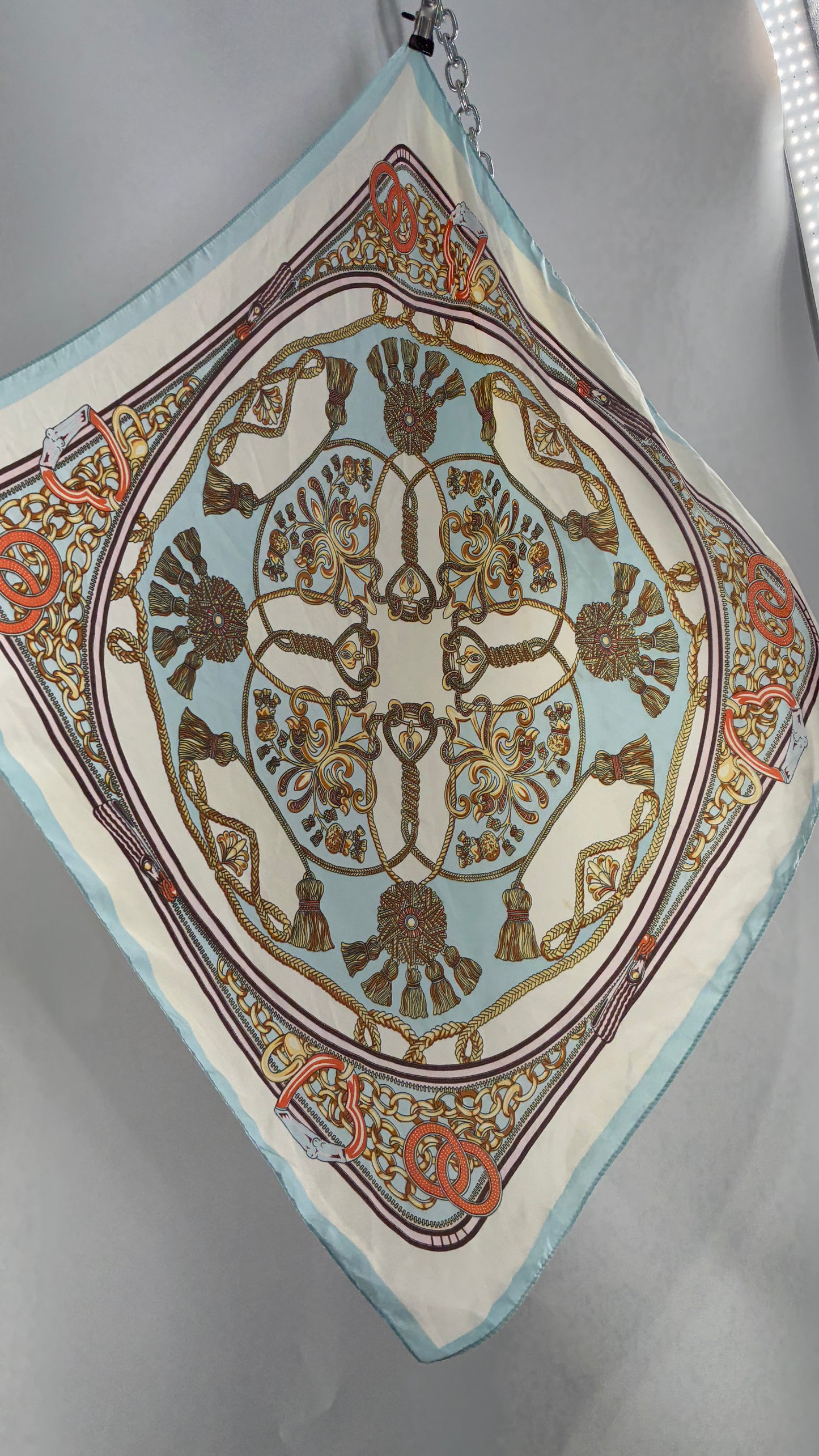 Vintage Baby Blue and Gold Chain Graphic Headscarf/Scarf