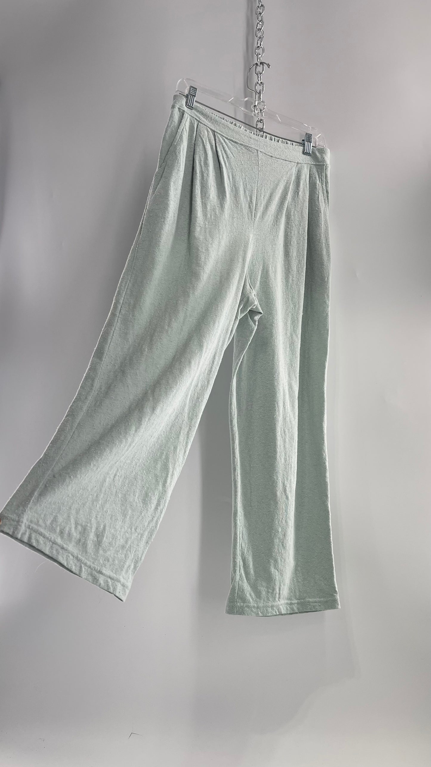 Free People Beach Light Blue Aquamarine Textured Lounge Pants (Medium)