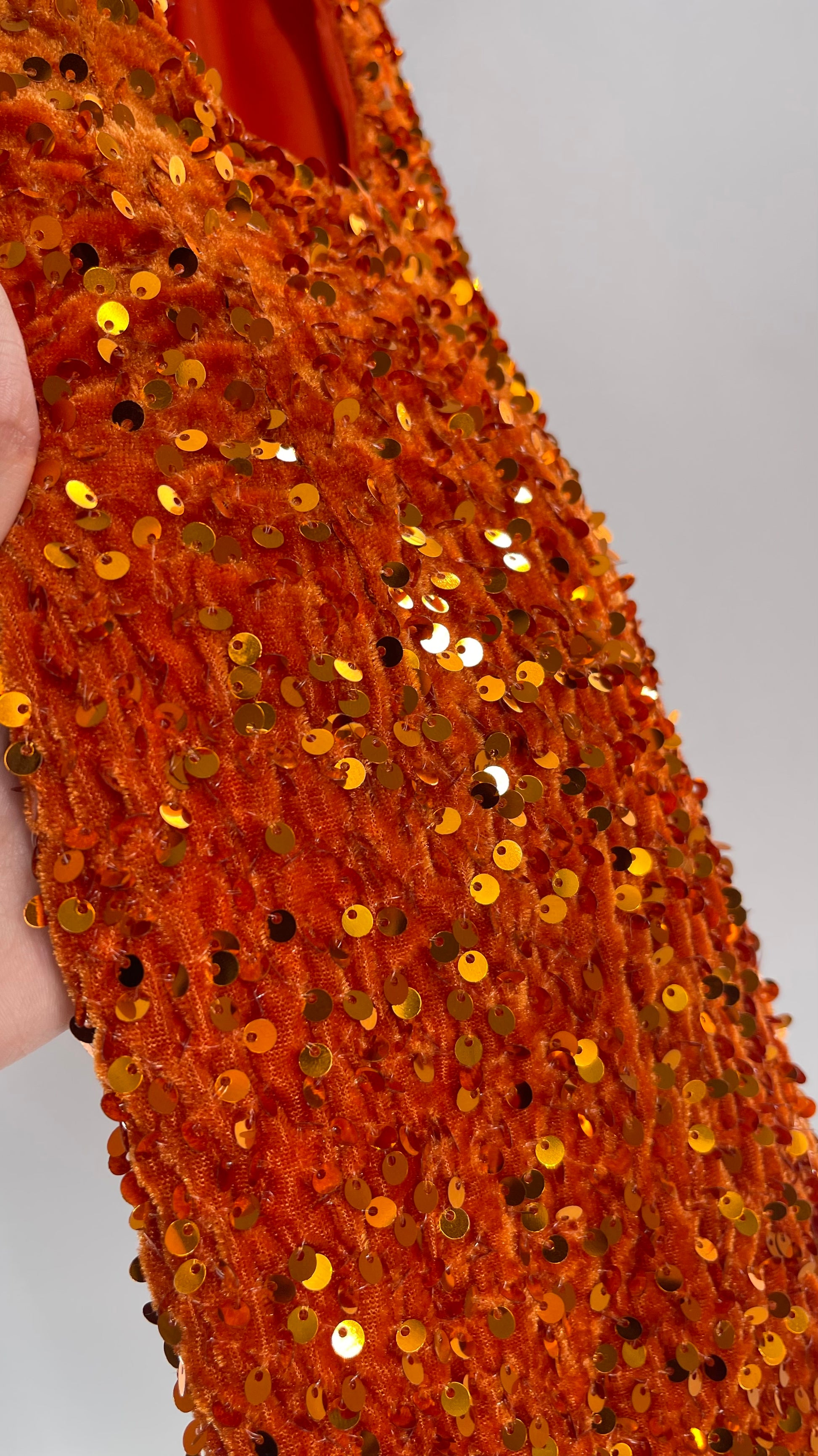Orange Velvet Sequin Mini Dress with Cut Out Details (XS/S) Orange Velvet Sequin Mini Dress with Cut Out Details (XS/S)