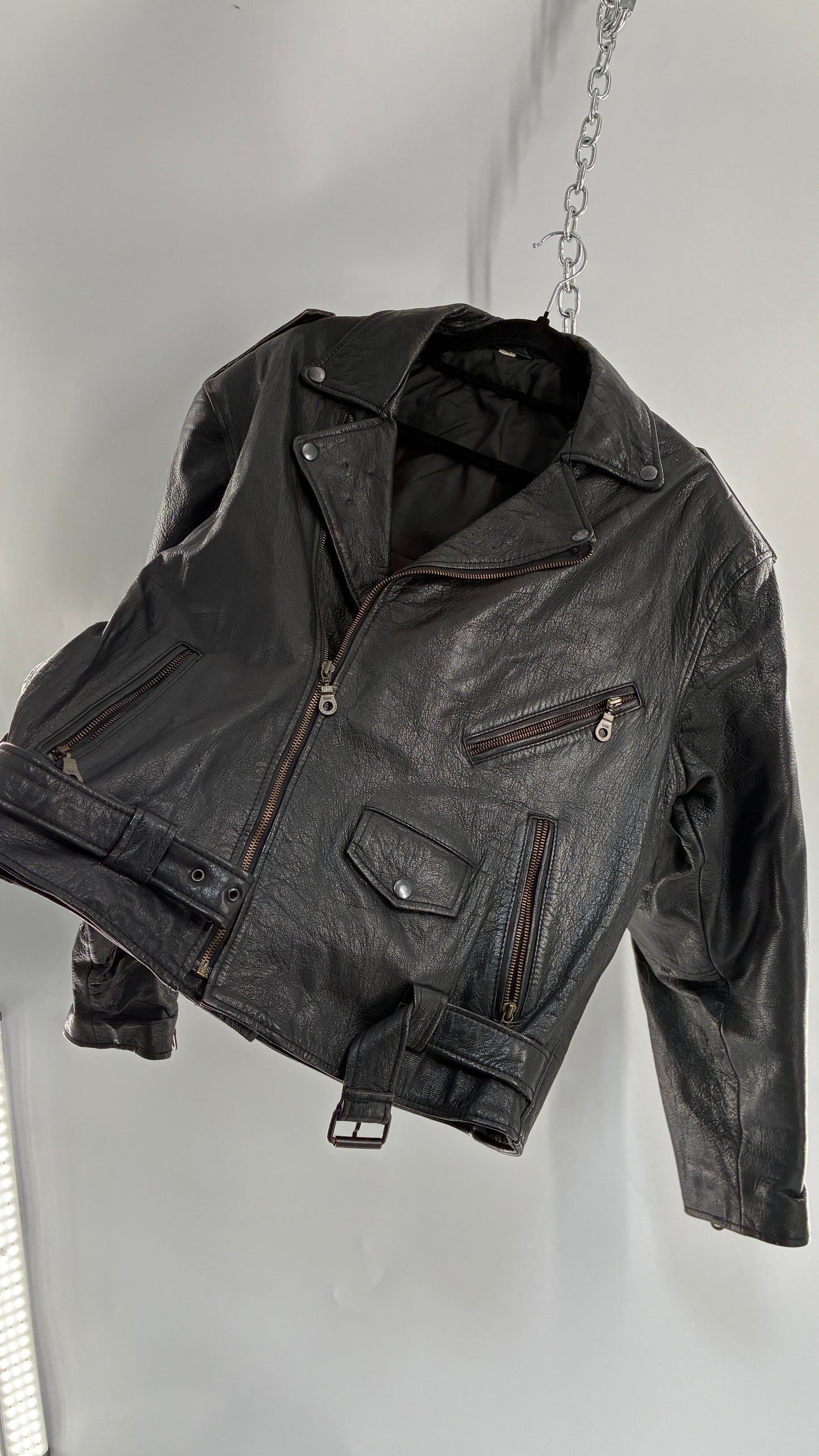 Vintage Black Genuine Leather Motorcycle Jacket (XL)