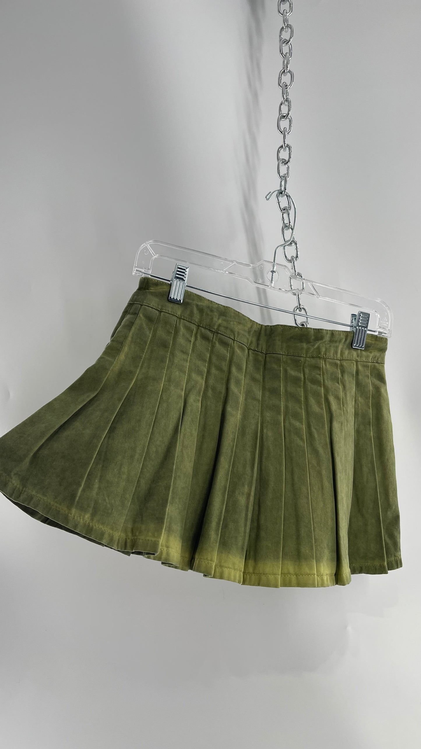 BDG Acid Washed Green Pleated Mini Skirt (XS)