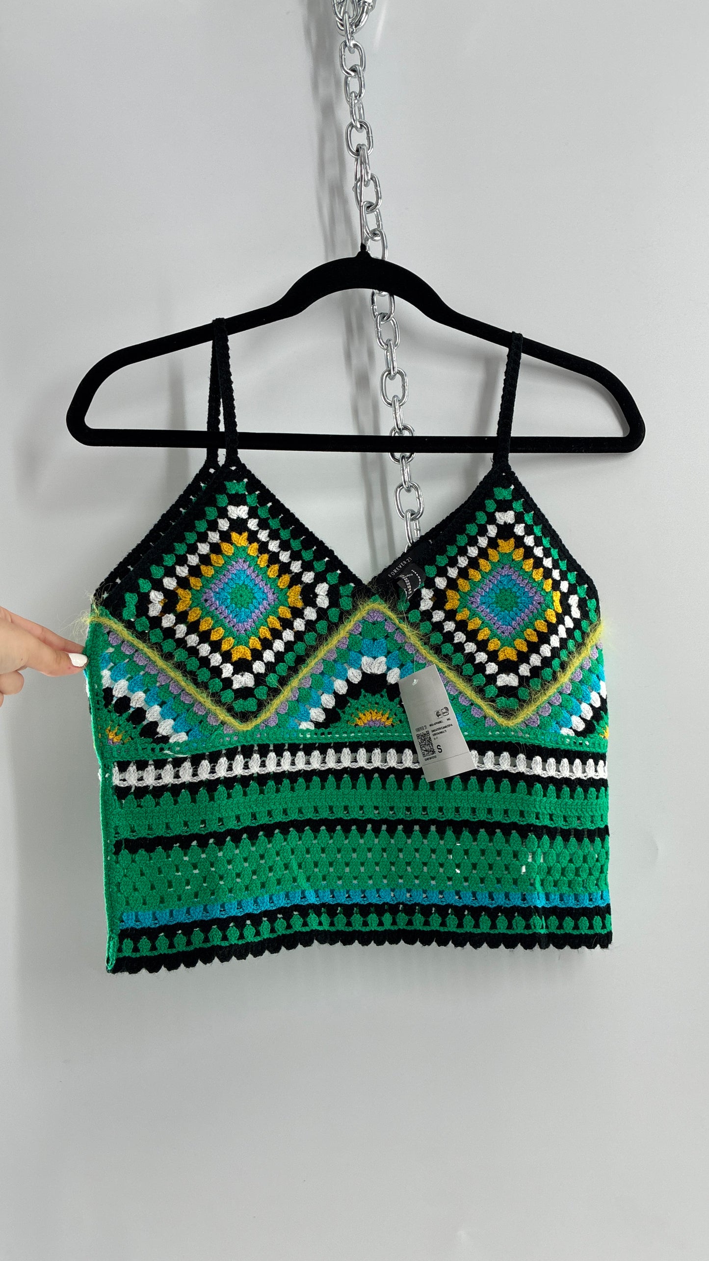 Vintage Crochet Knit Kelly Green Sleeveless Top with Tags Attached (Small)