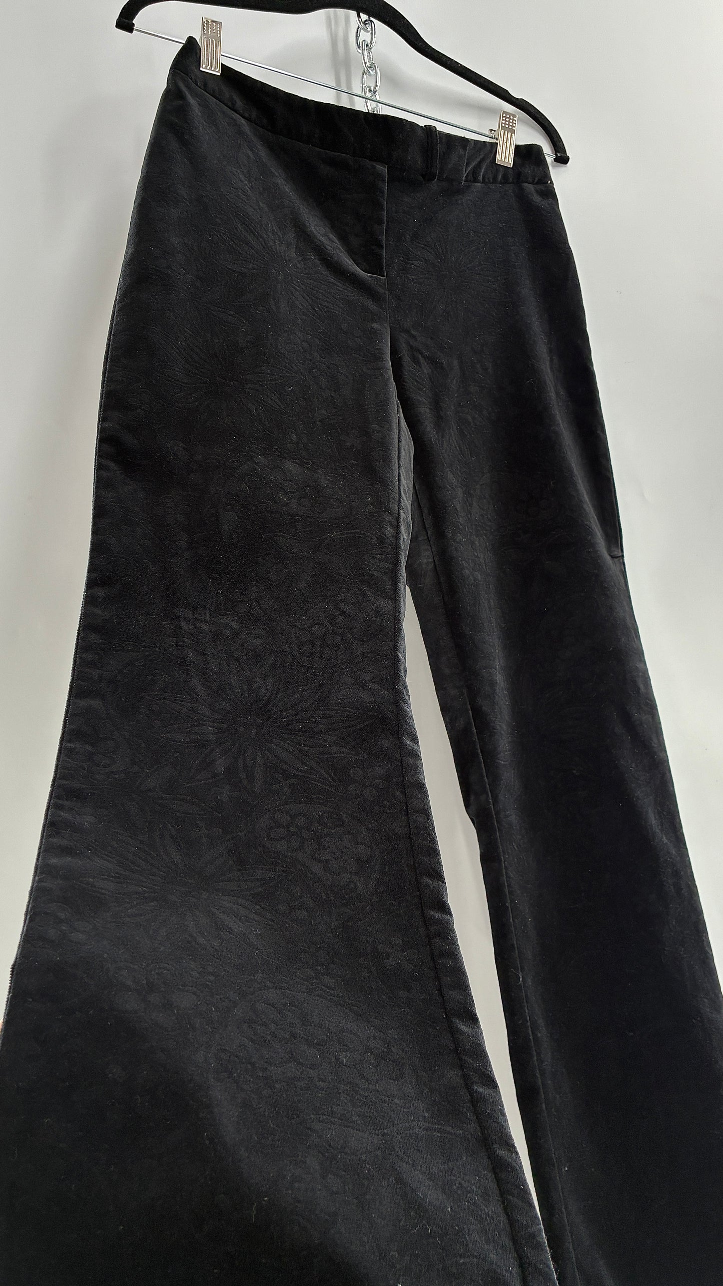 Deadstock Vintage 2000s Lilly Pulitzer Black Velvet Embossed Floral, Side Closure Pants (4)
