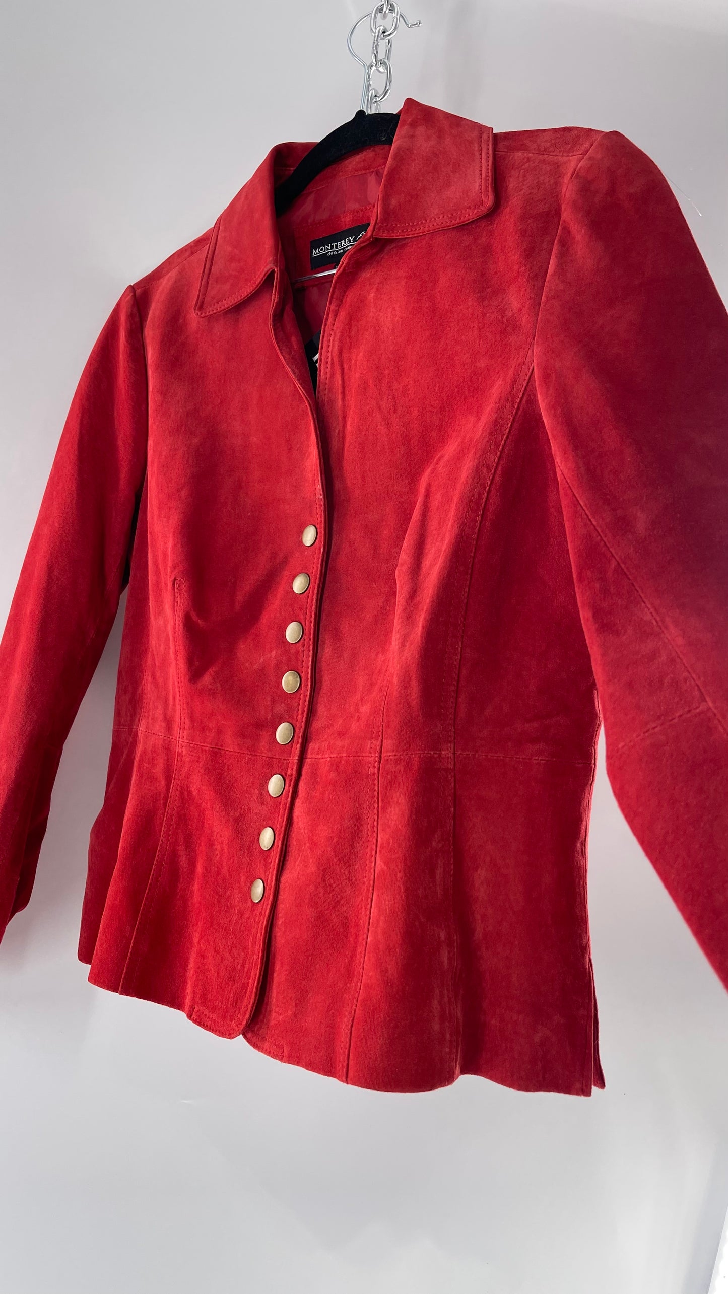 Vintage Monterey Bay Red Suede Jacket with Brass Buttons (8)