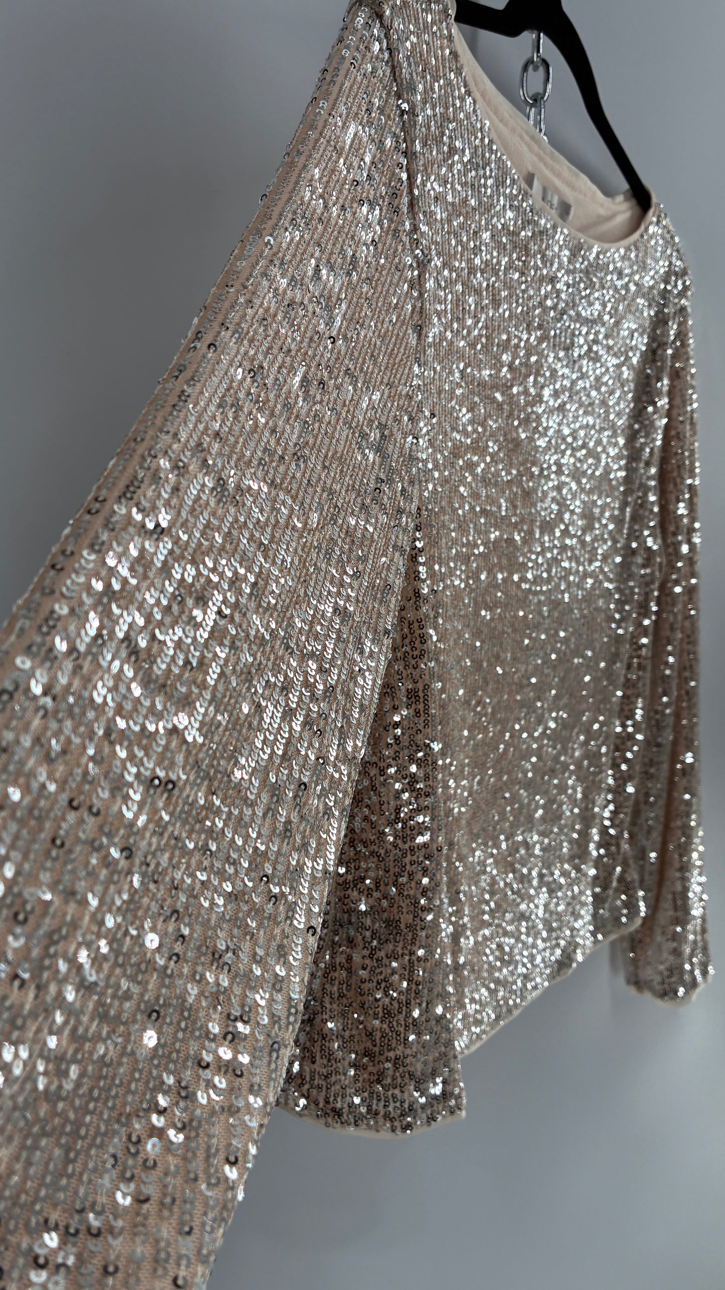 LOFT LOFT Champagne Sequin Long Sleeve Blouse with Tags Attached (XL)