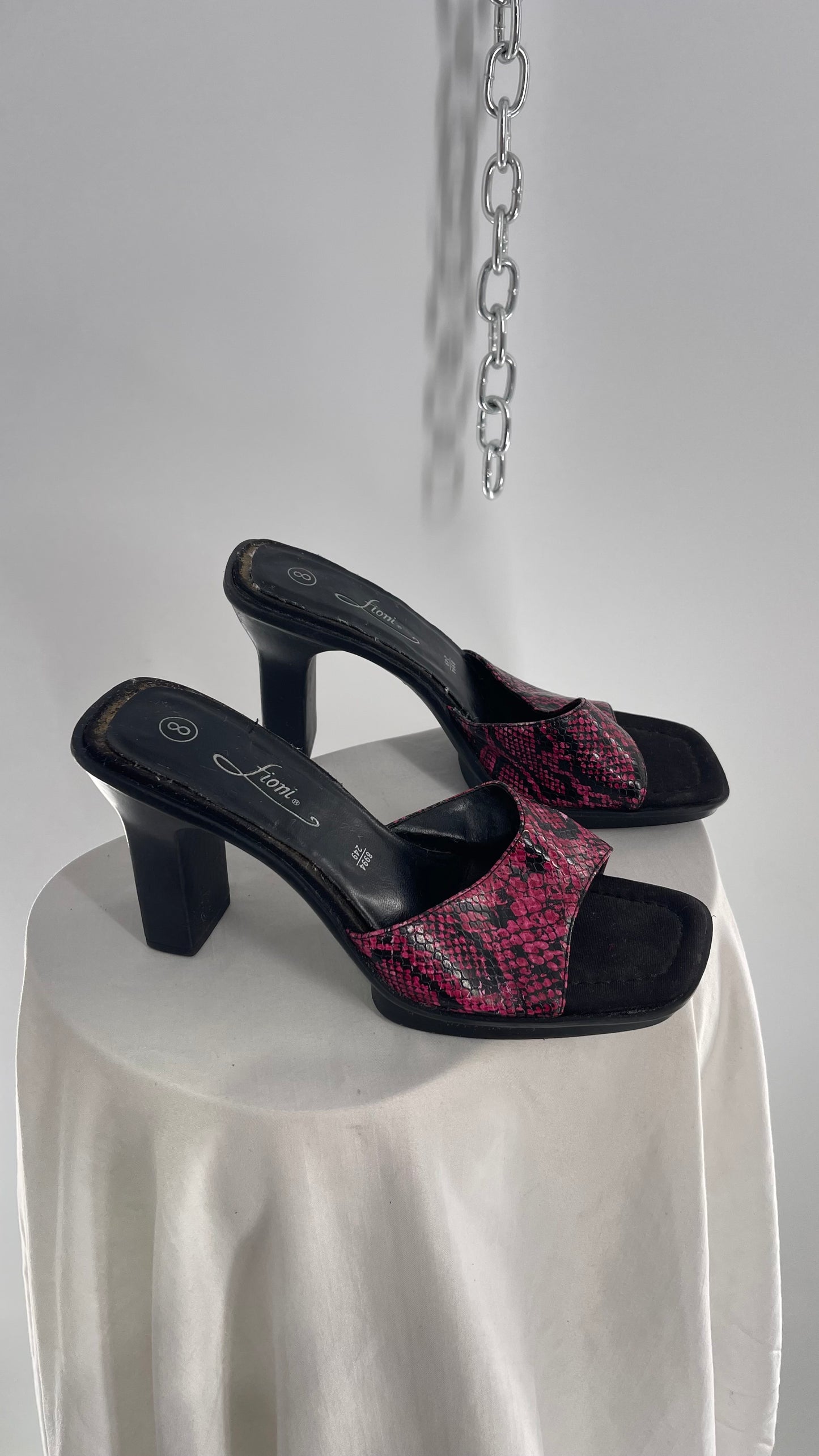 Vintage Fioni Hot Pink Snakeskin Platform Block Heel (8)