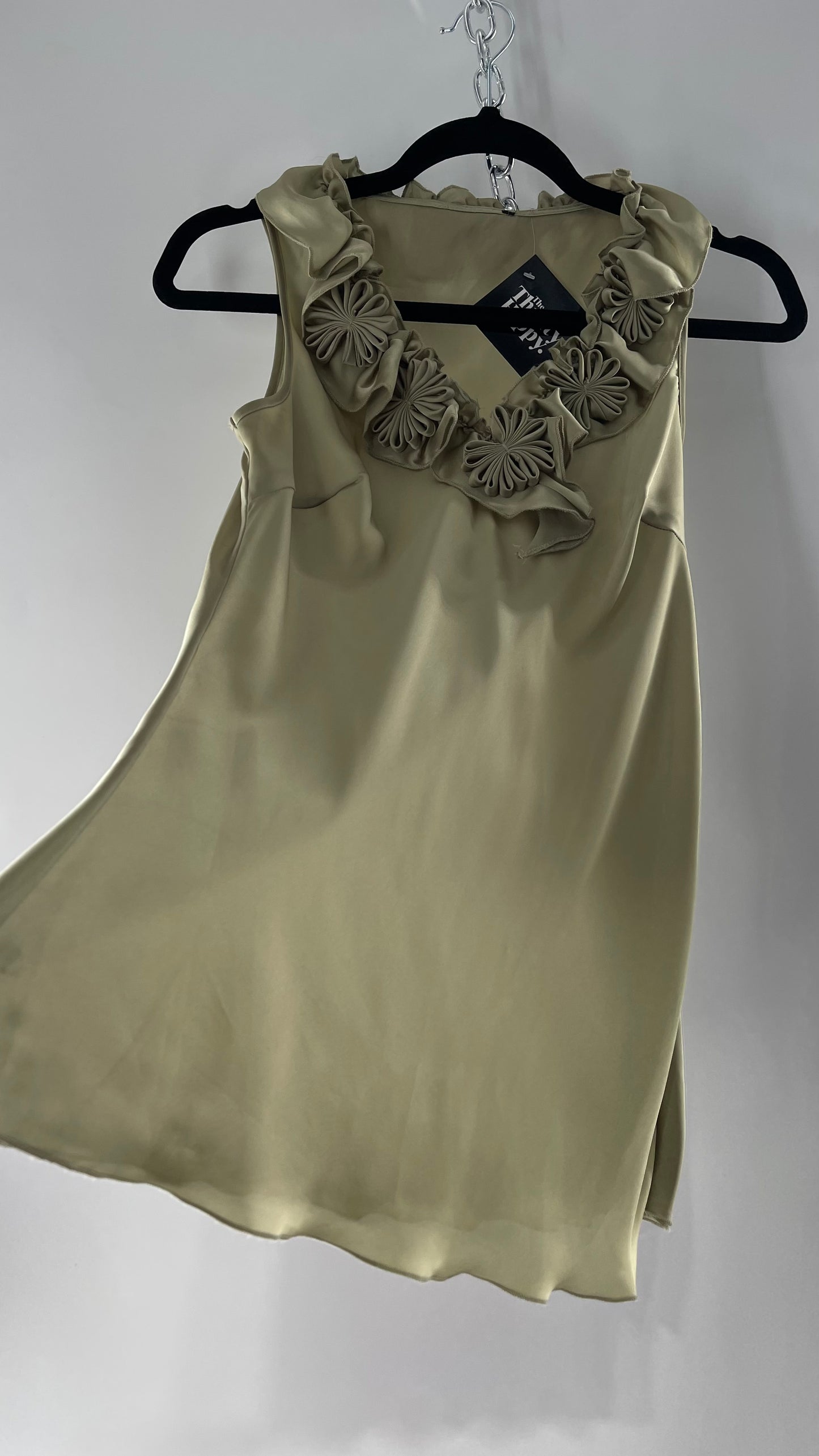 Sage Green Silky Sleeveless Tunic with Rosettes (Medium)