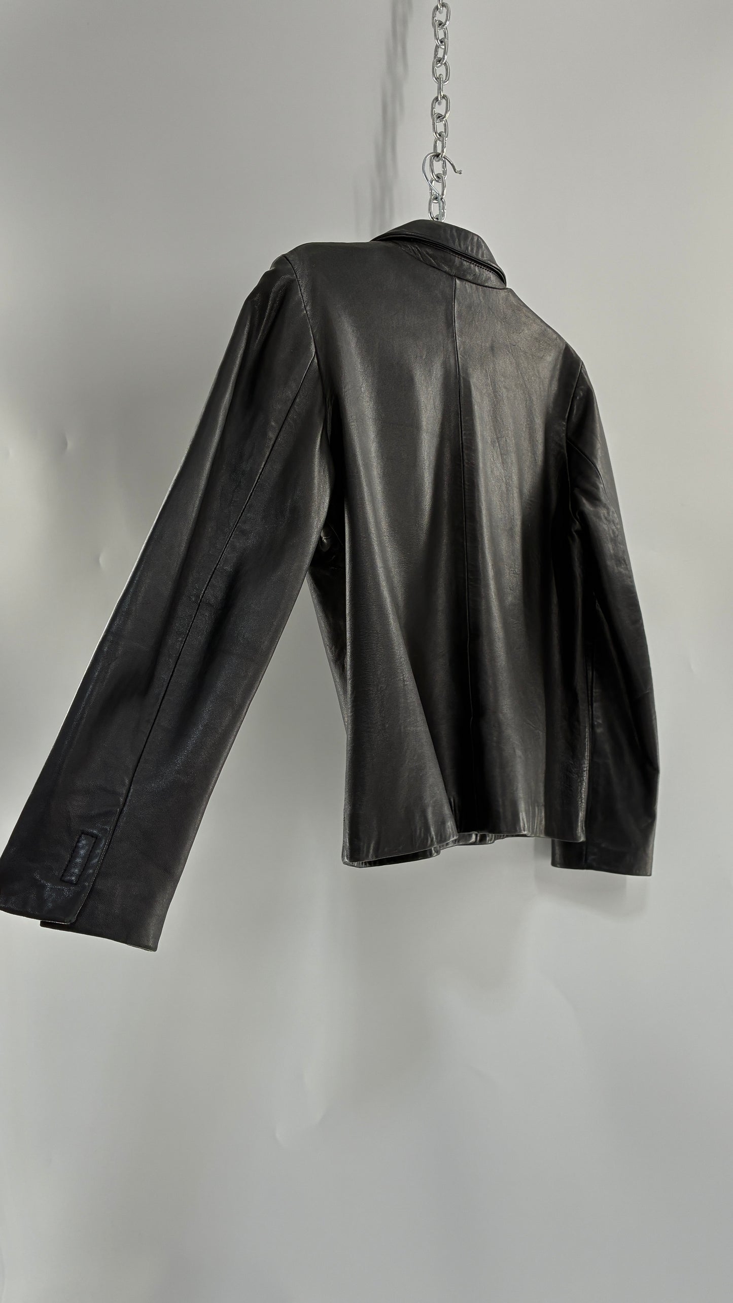 Vintage INC 1990s Black Genuine Ultra Soft Leather Collared Jacket with Velcro Closure Never Worn (Medium)