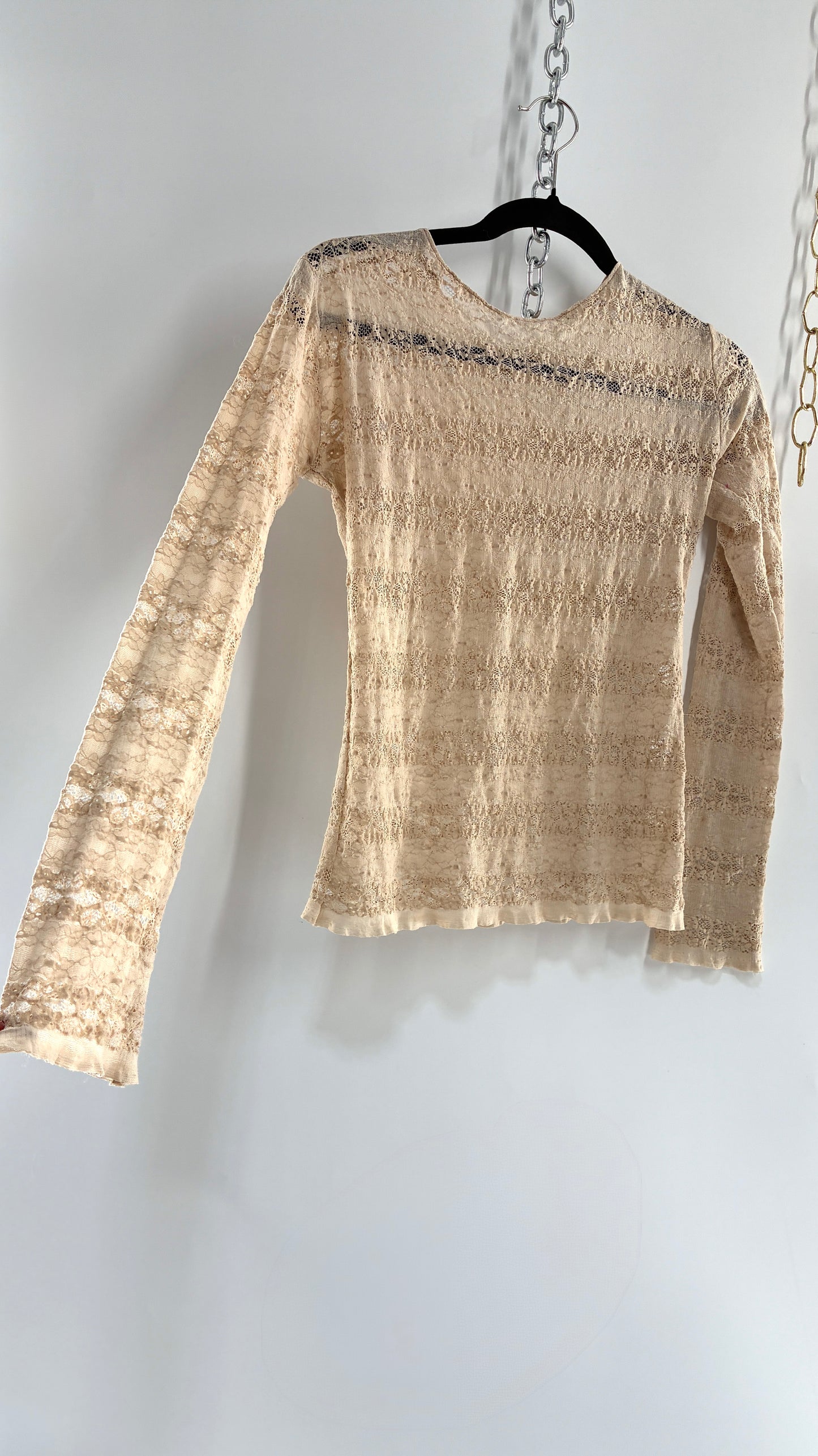 Vintage MERGIRL Thin, Delicate Sheer Lace Long Sleeve (Medium)