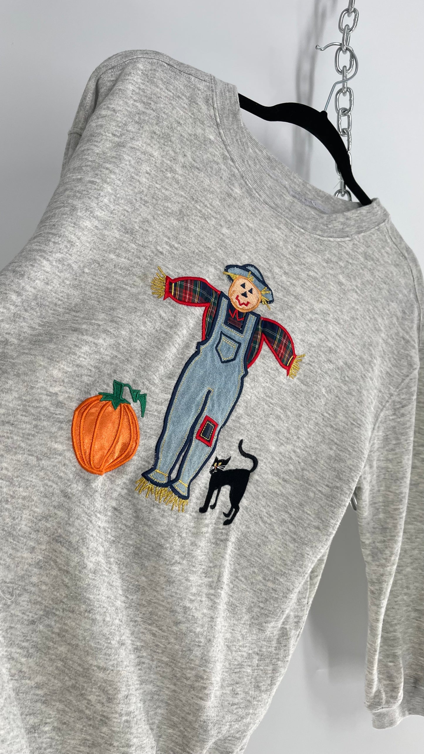 Vintage Patchwork Scarecrow Crewneck Sweater (Medium)