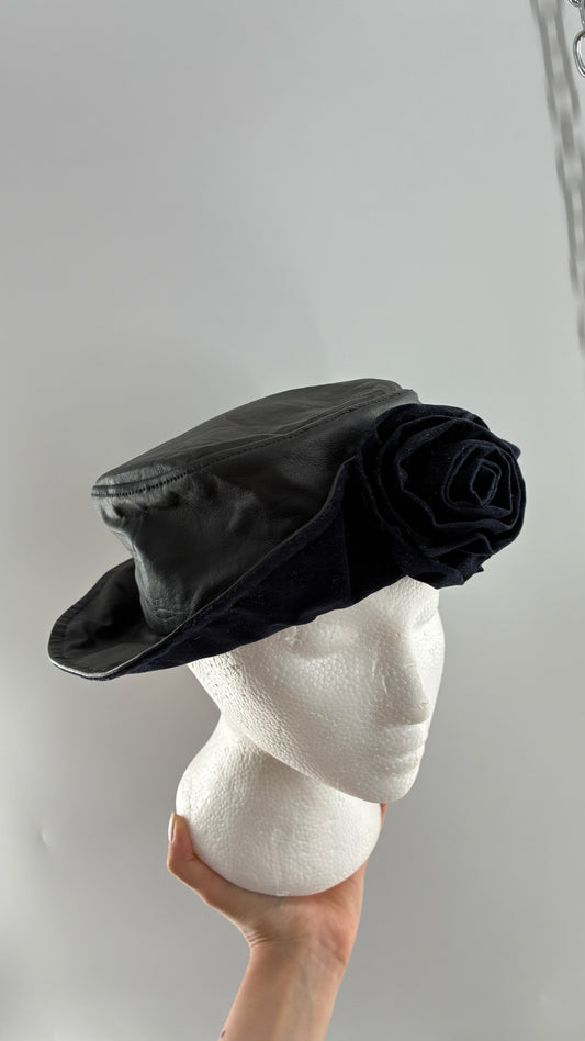 Vintage HENSCHEL HAT CO Missouri Leather Bucket Hat with Rosette (Medium)