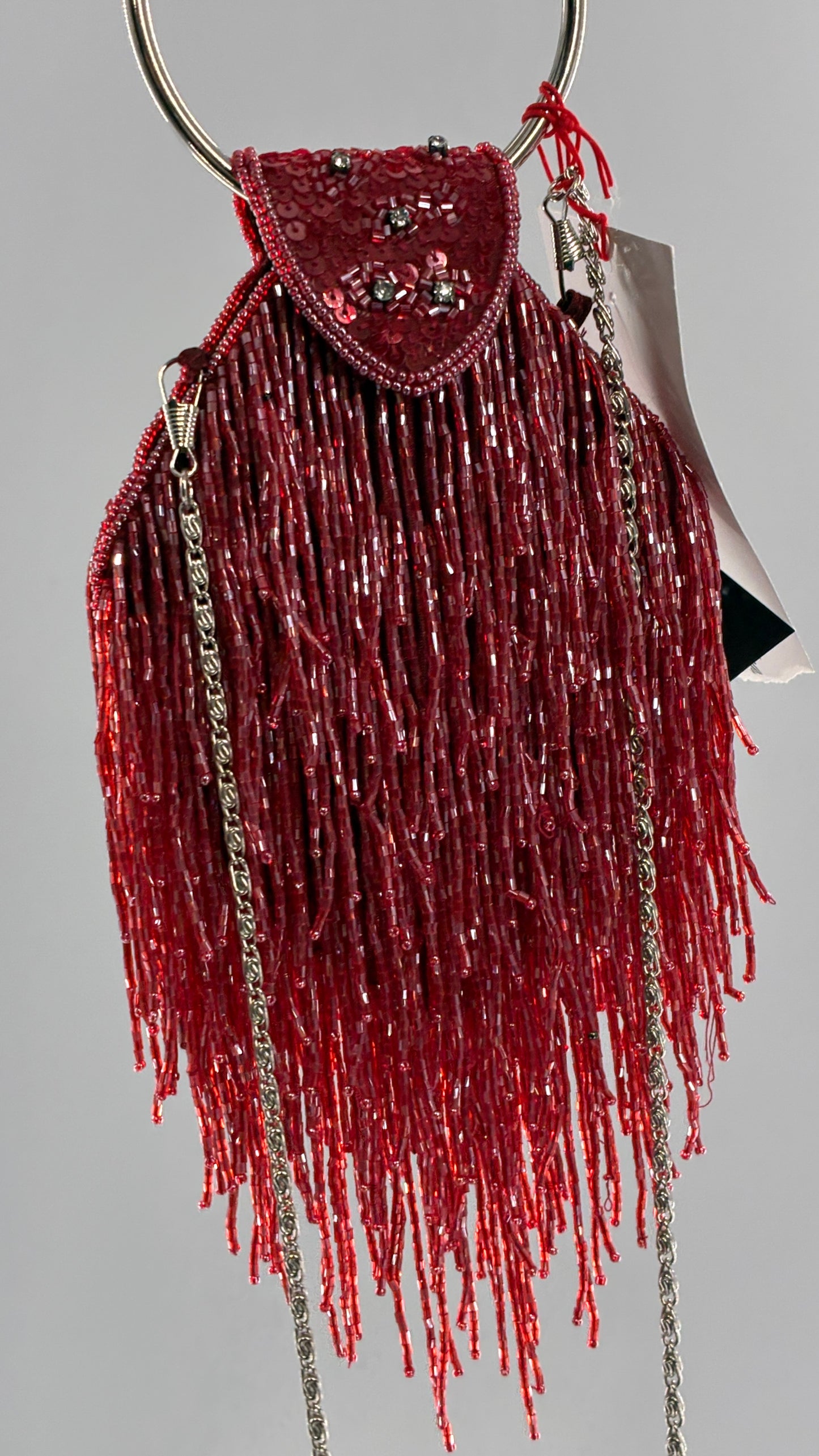 Deadstock Vintage COLLEEN LOPEZ Beaded Red Fringe Purse with Tags Attached