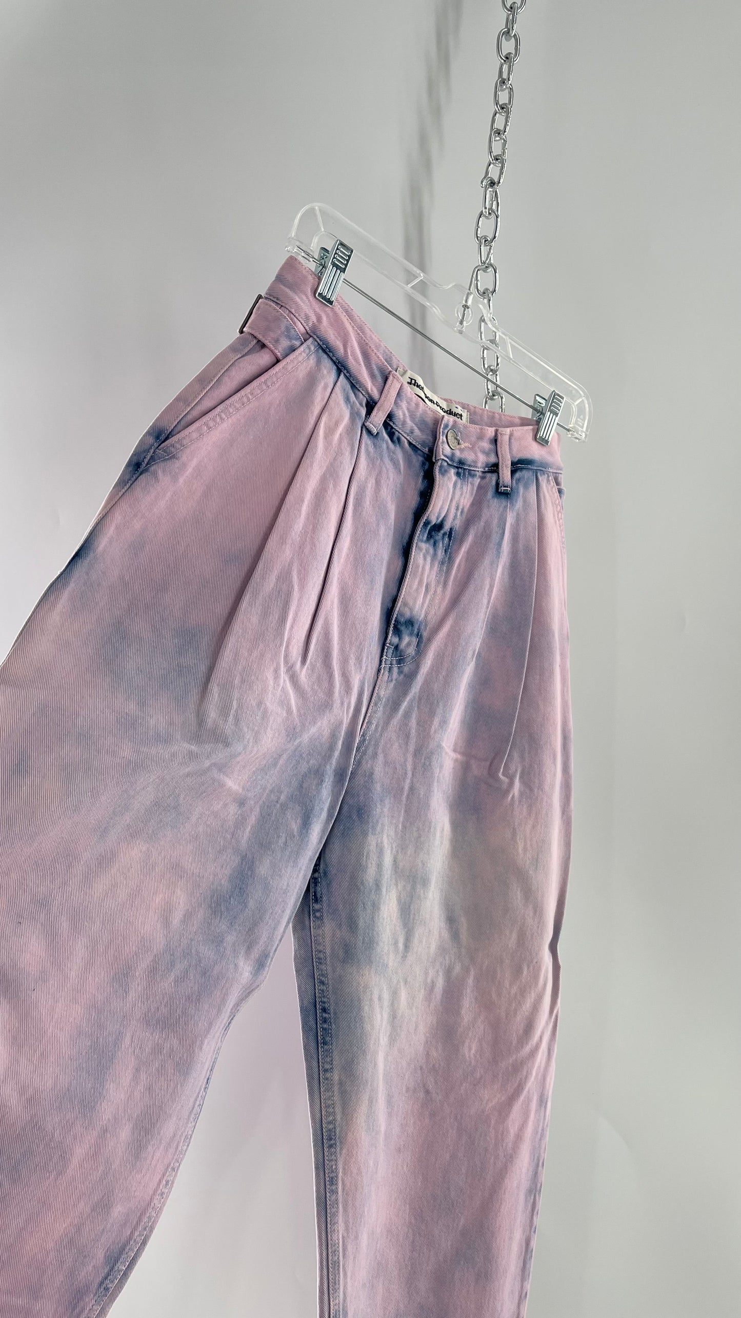 The Open Product Pink/Blue Acid Wash Jeans with Waist Pulls and Pleats  (1)