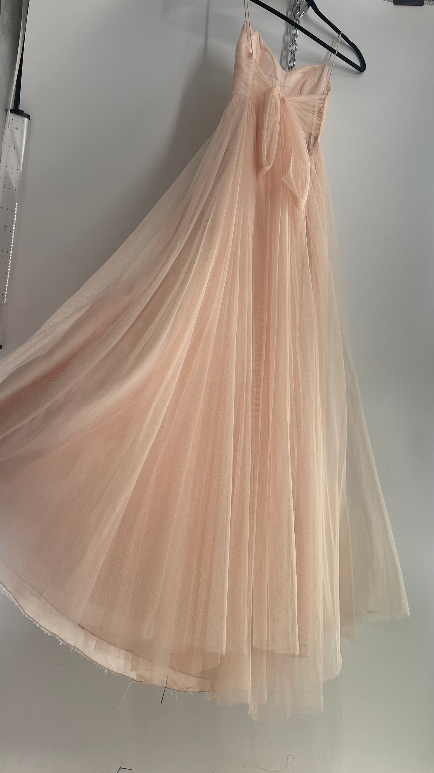 BHLDN WATTERS & WATTERS Blush Pink Tulle Open Back Gown with Tie Detail (0)