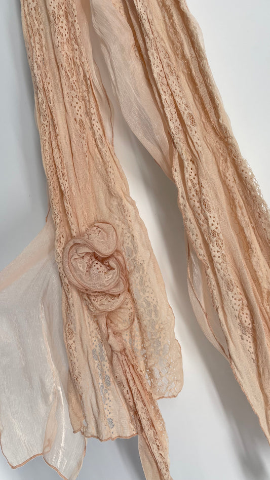 Vintage Dusty Pink Lace Rosette Scarf