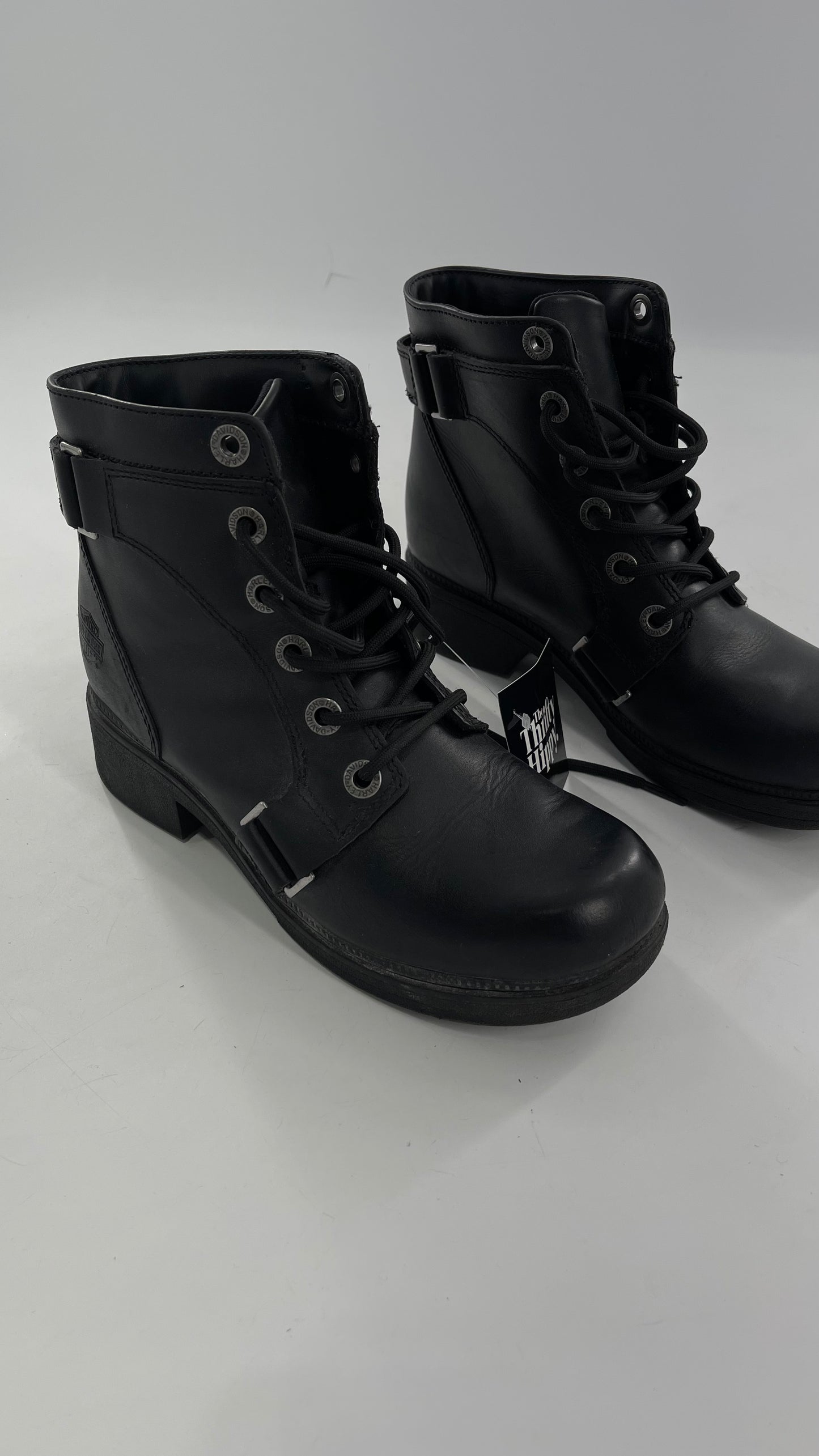 Harley Davidson Black Leather Combat Boots (8.5)