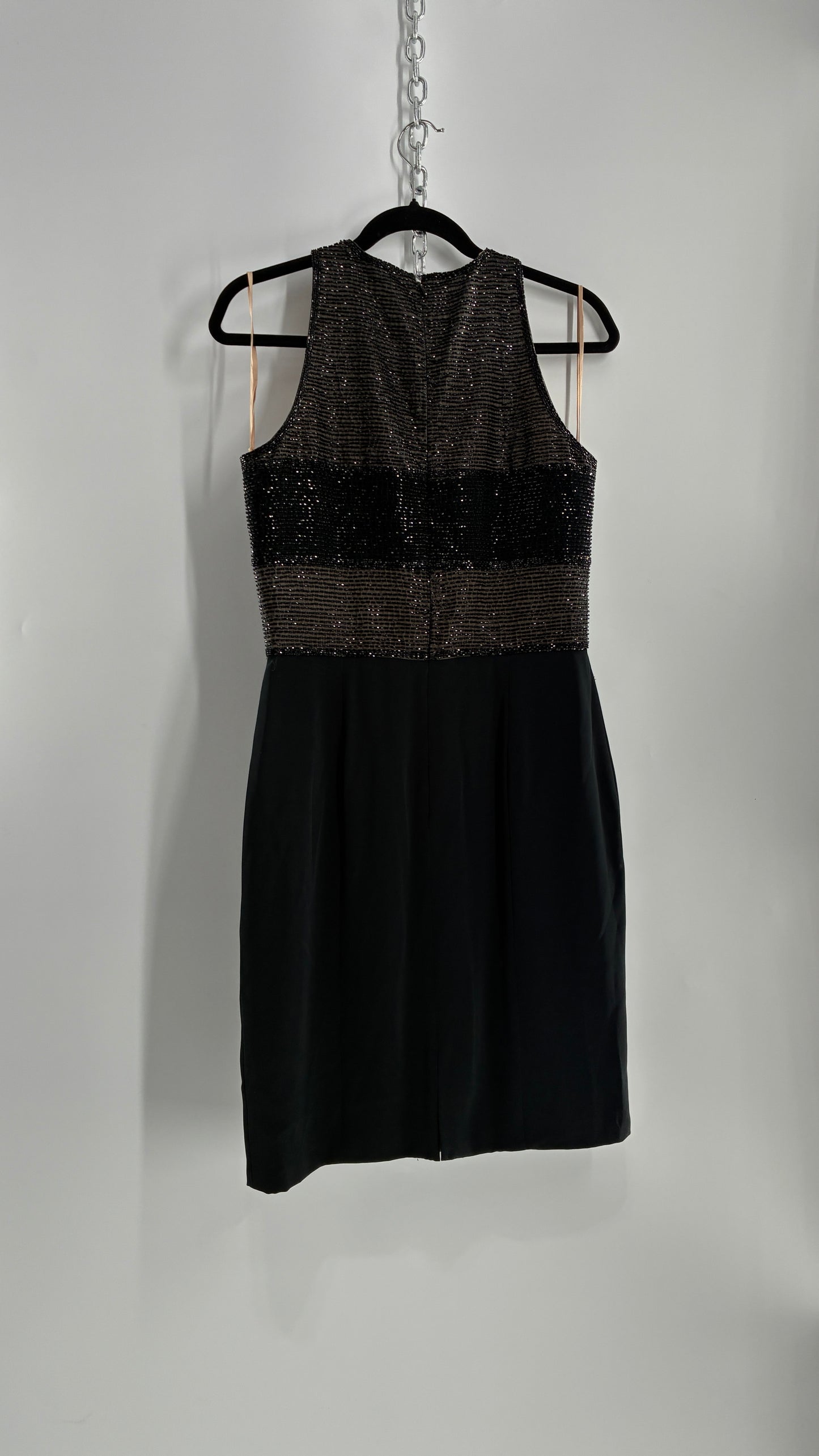 Deadstock Vintage BLACKTIE Oleg Classini Black and Nude Beaded Bodice Dress (10)