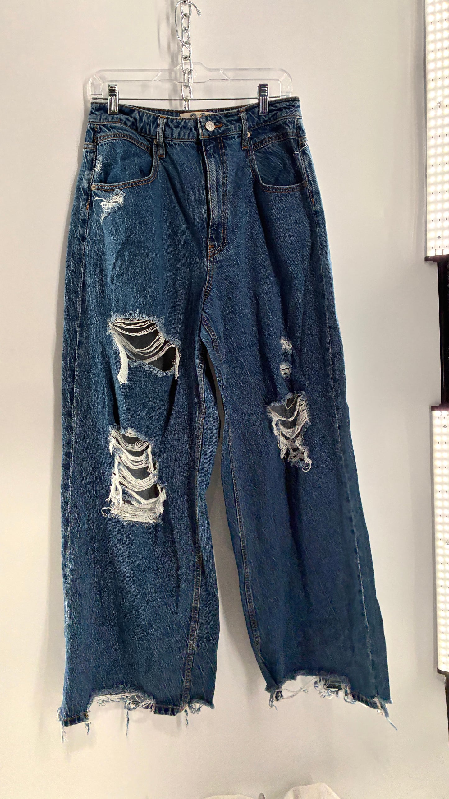 Free People Medium Wash Wide Leg Distressed Jeans (30)