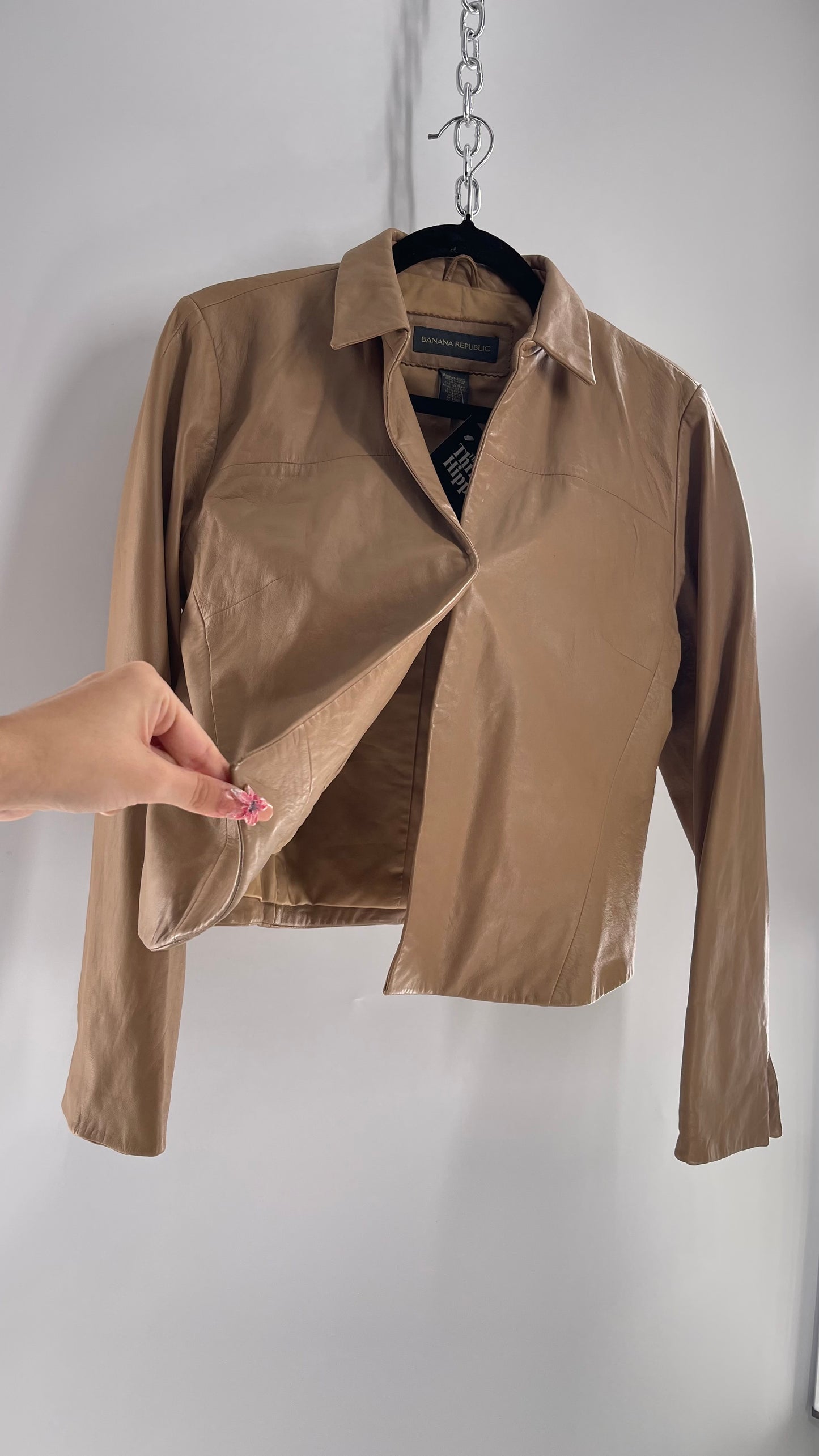 Deadstock Vintage Banana Republic Tan Soft Leather Cropped Boxy Jacket with Tags Attached (Medium)