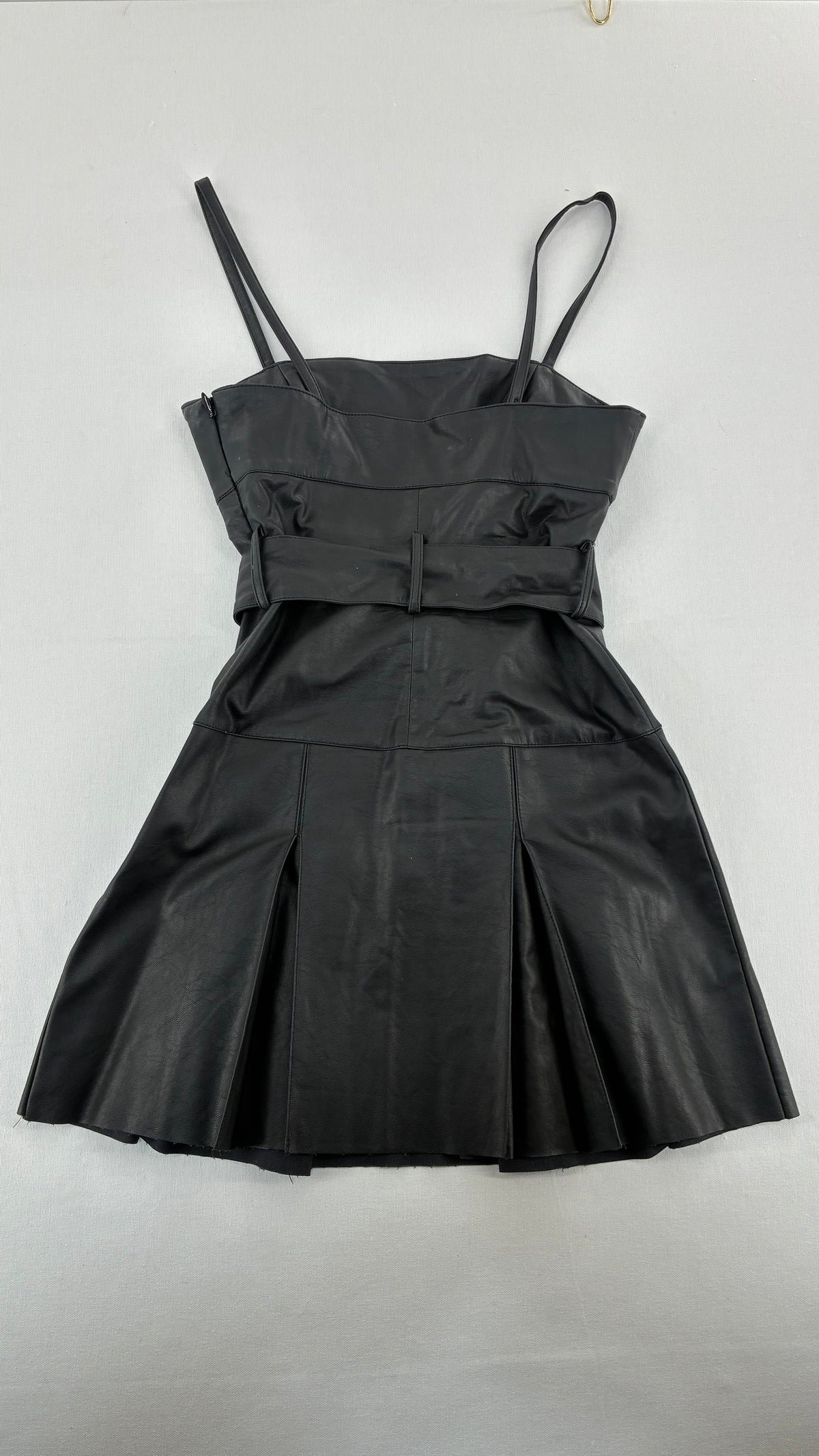 Free People Black, Belted Vegan Leather Pleated Mini Dress (2)