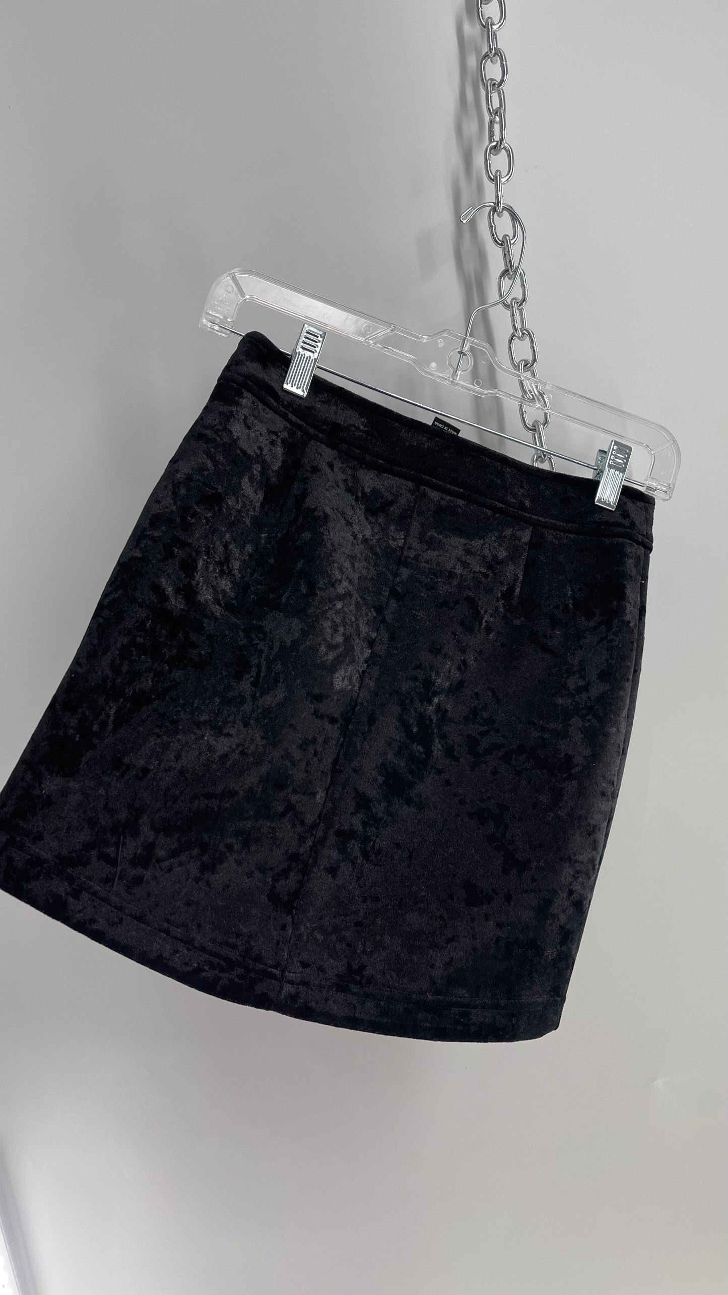 Black Velvet ‘Neoprene’ Lined Mini Skirt (Small)