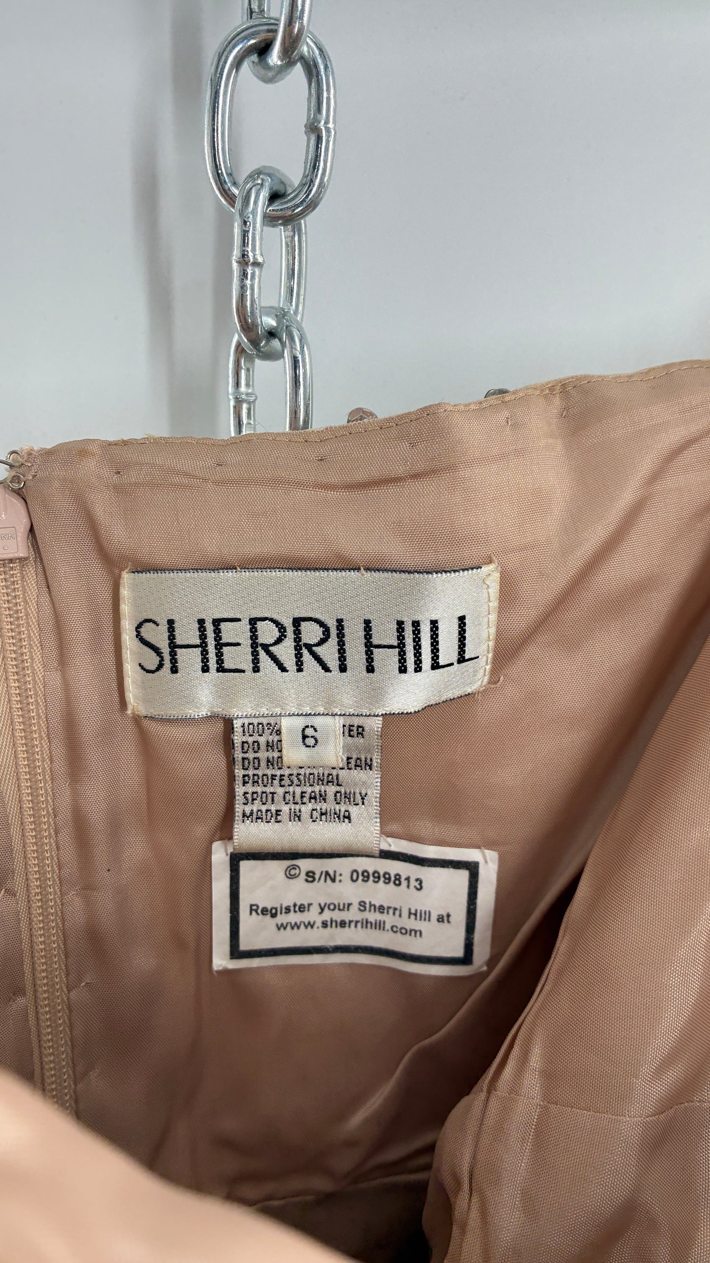 Vintage SHERRI HILL Nude Tan Underlay Mini Dress, Full Bedazzled and Covered in Beads  (6)